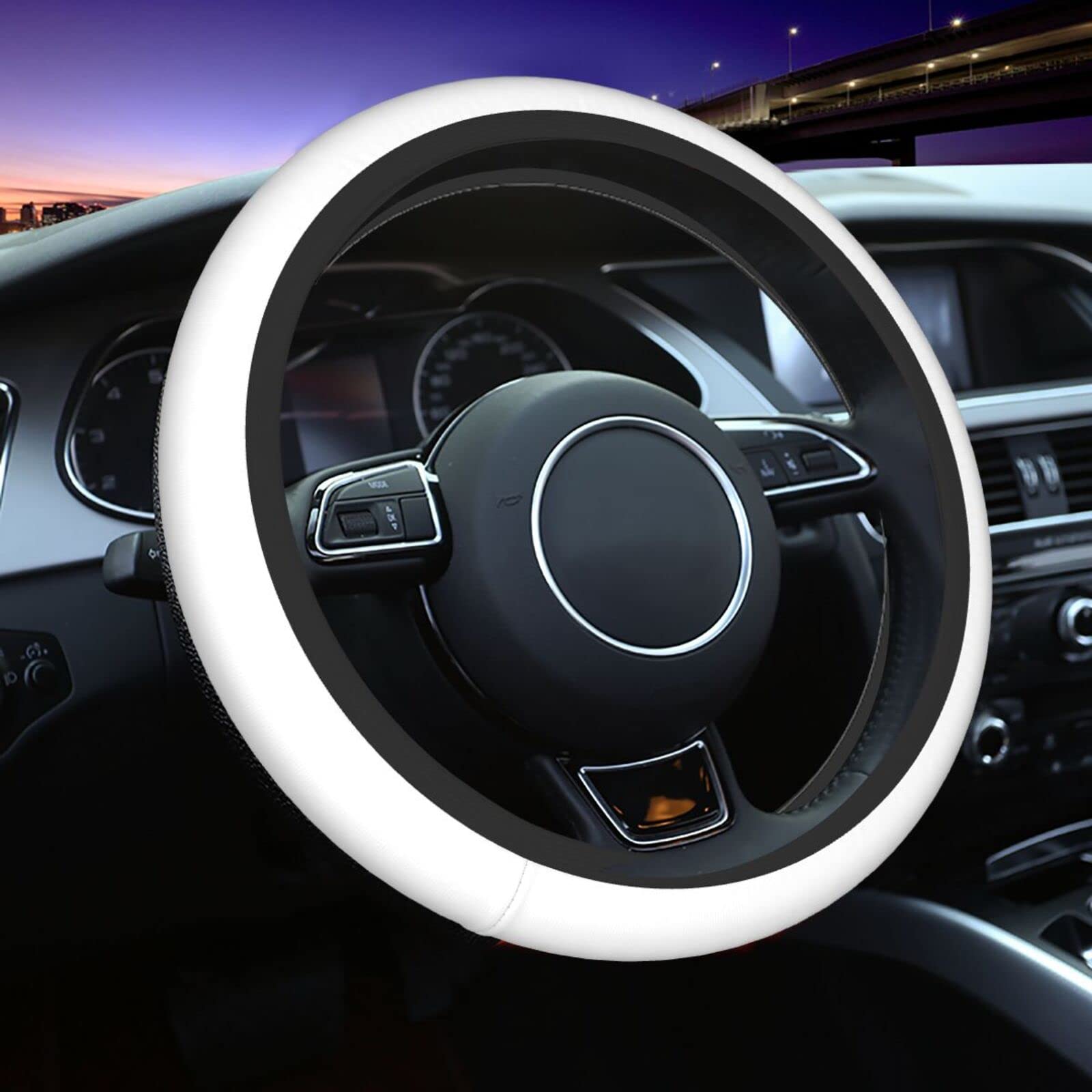 Premium 15-Inch Universal White Steering Wheel Cover - Non-Slip Neoprene for Cars, SUVs, Trucks & Vans - Perfect for Hot Weather & Long Drives