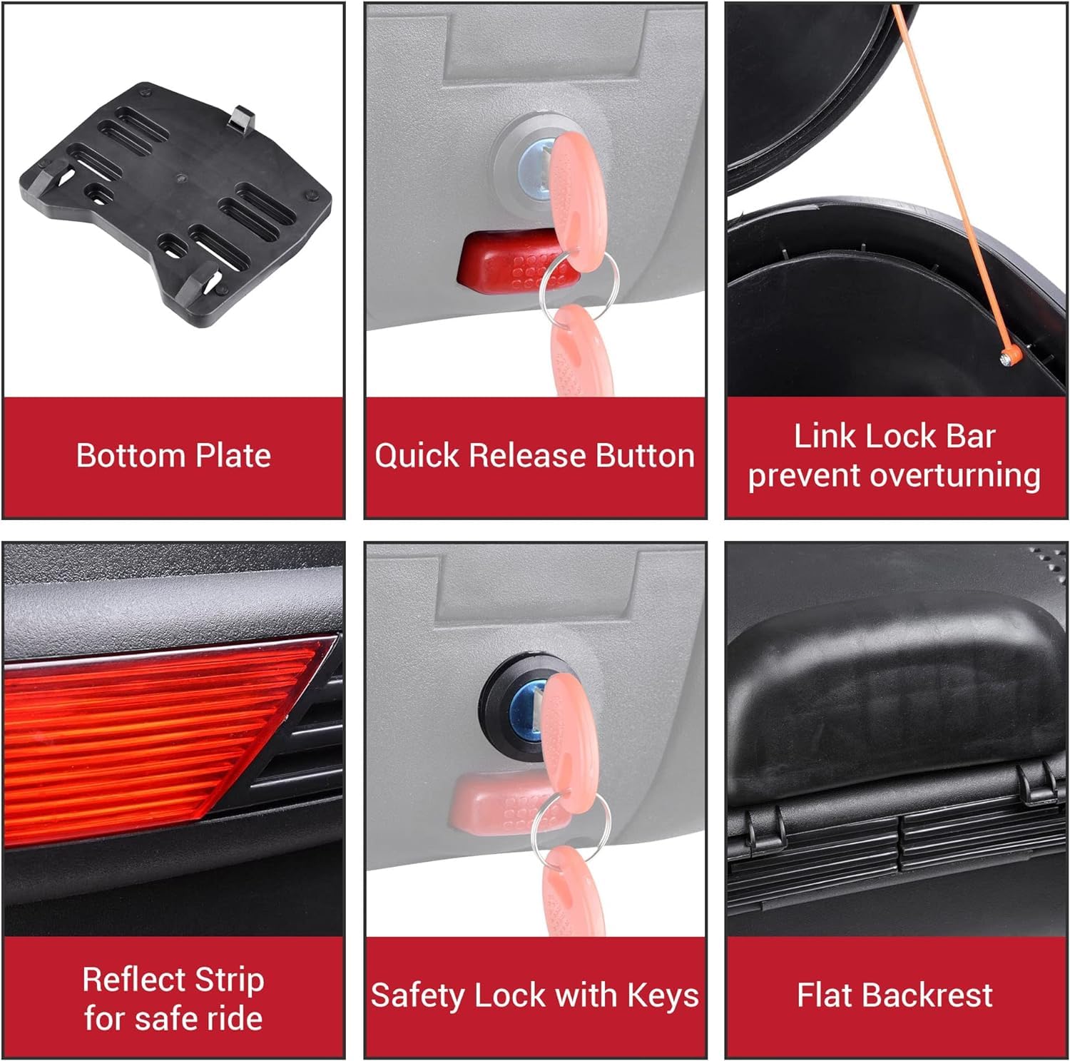 30L Lockable Motorcycle Top Case - Black Storage for Helmet & Luggage | Touring & Commuting