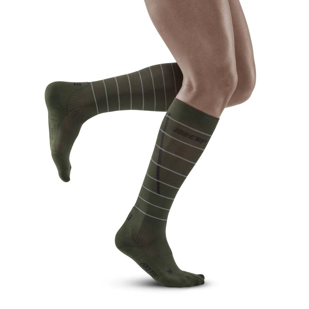 Reflective Compression Socks for Men - High Performance Tall Athletic Socks with Reflective Strips (Green) - Ideal for Running, Cycling & Nighttime Workouts