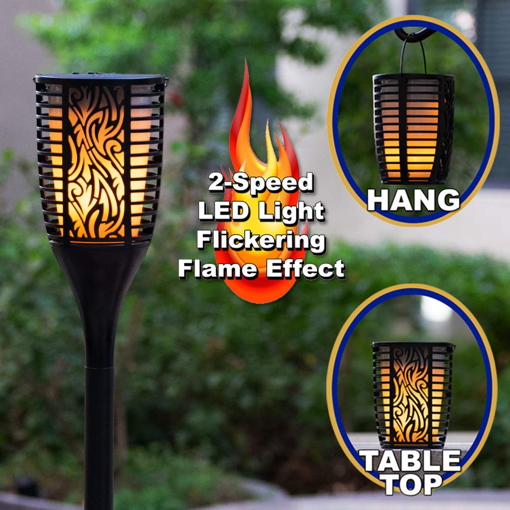 Theater Solutions TT100 240W Rechargeable Bluetooth Tiki Torch Speaker - Wireless Outdoor Party Speaker System with 99 Speaker Linking, 4-Pack Black Lanterns for Patio, Pool & Backyard Entertainment (TT100-2PR)