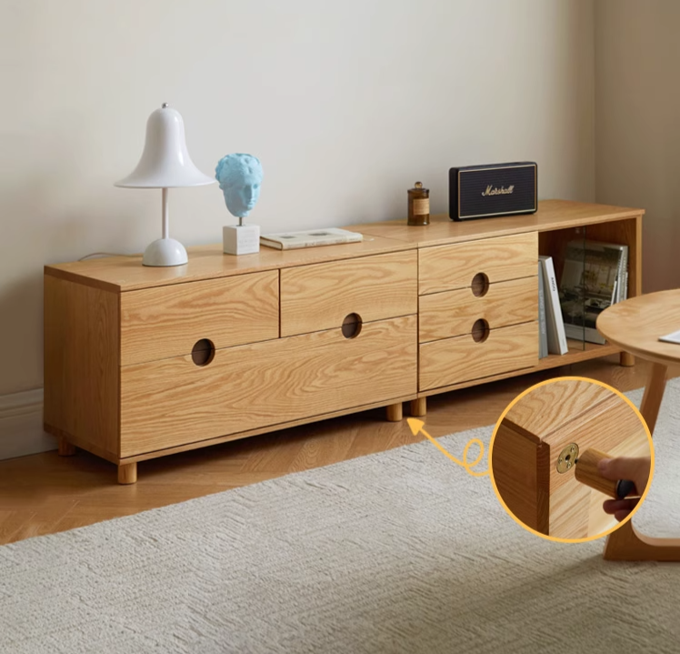 Oak Solid Wood Modern TV Stand - Stylish Entertainment Center for Living Room & Home Theater Setup
