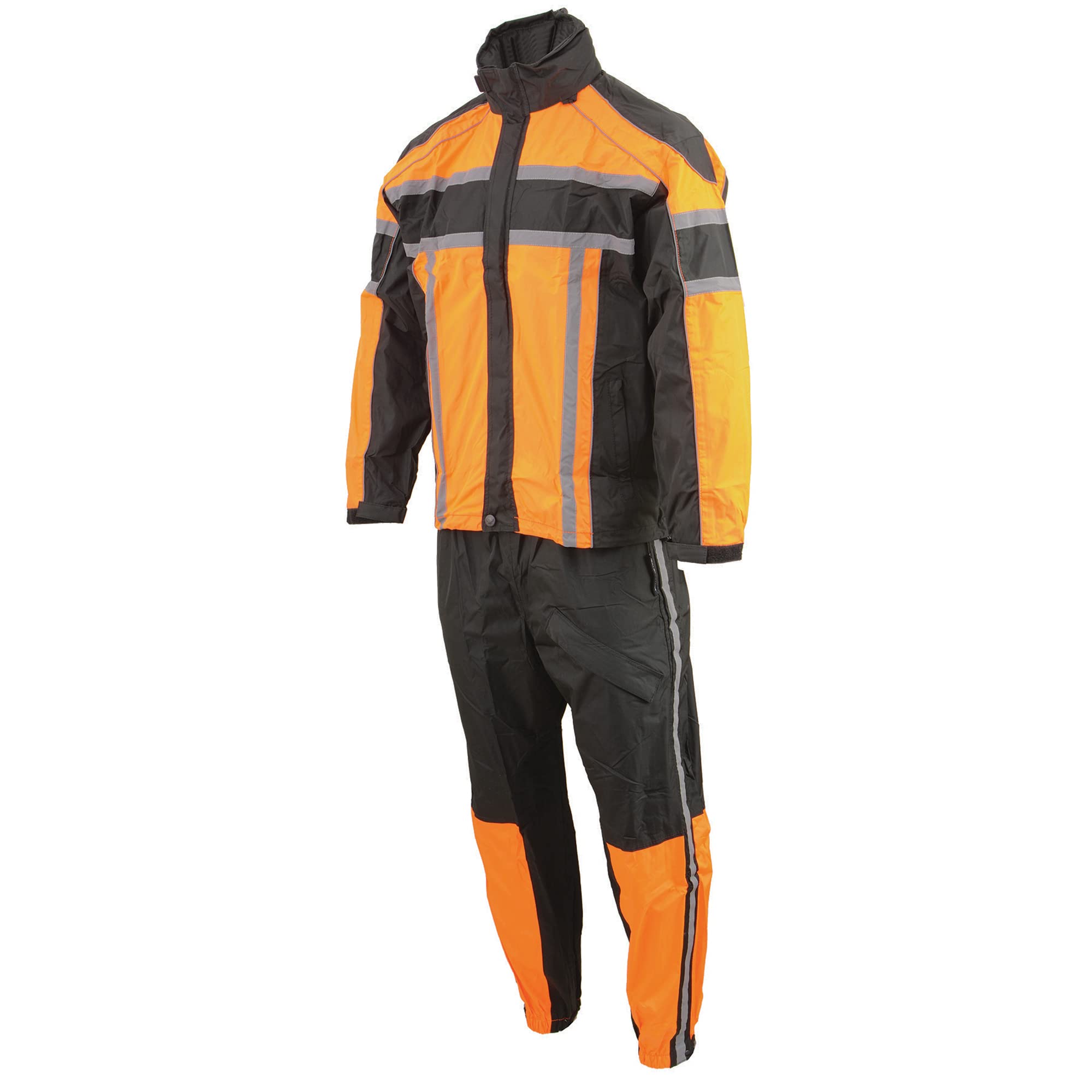 Milwaukee Leather SH233102 Men's Waterproof Rain Suit - Black & Orange Reflective Safety Gear for Motorcycle Riding, Construction Work & Outdoor Activities
