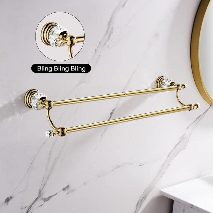 WINCASE Adjustable Gold Towel Bar 18-30 Inch - Crystal Double Towel Holder for Bathroom Wall Mount - Perfect for Spa, Hotel & Luxury Home Decor