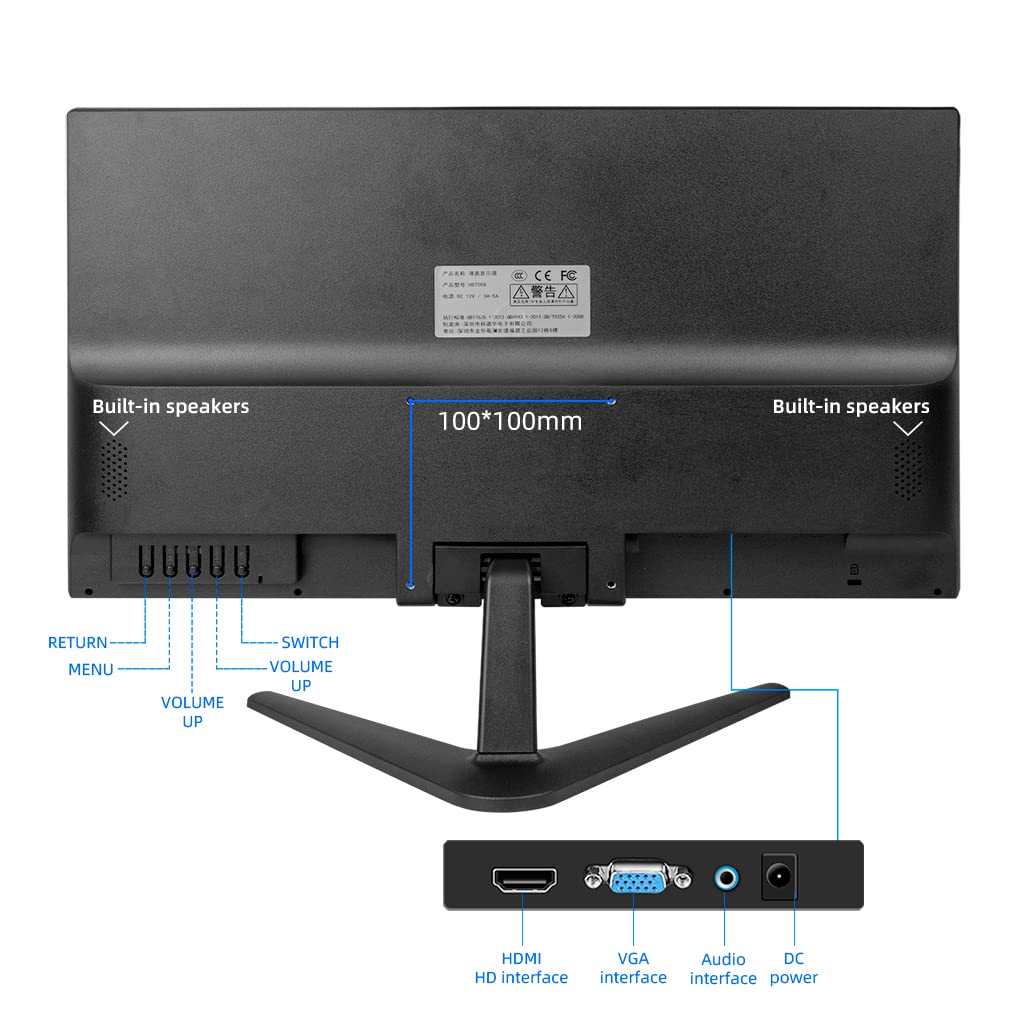 19.5 Inch LED Computer Monitor 1600x900 Resolution with HDMI & VGA Ports, 60Hz Refresh Rate, Dual Built-in Speakers, 170° Wide Viewing Angle - Perfect for Home Office, Gaming & Multimedia Entertainment