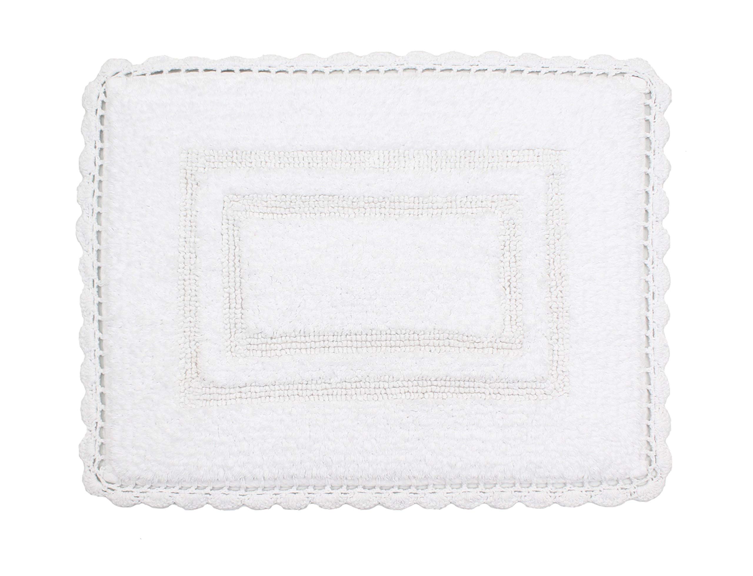 Home Weavers Reversible 100% Cotton Bath Mat Set - Ultra Soft Absorbent Non-Slip Bathroom Rug & Kitchen Mat (17x24 Inch, White) - Perfect for Bathroom Floor, Shower Exit & Sink Area