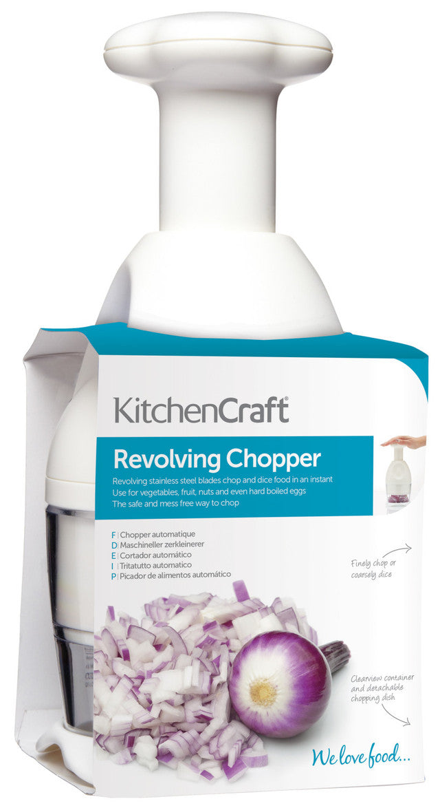 KitchenCraft Food Chopper with Revolving Blade - Manual Vegetable Cutter for Onions, Nuts & Herbs - Perfect for Meal Prep, Salads & Cooking