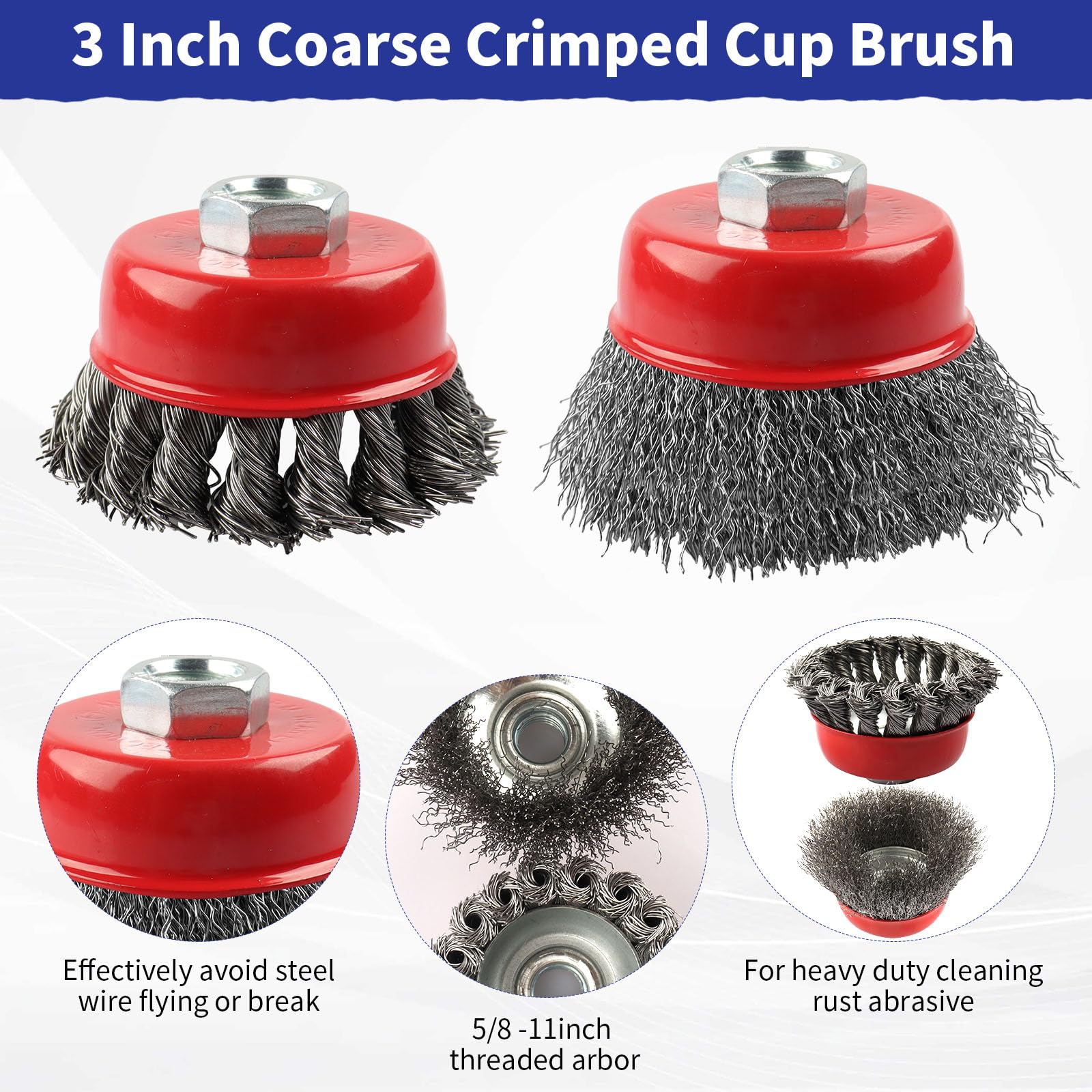 Rocaris 10 Pack Wire Cup Brush for Angle Grinders - 4.5 Inch Twisted Knotted & Coarse Crimped Wire Wheels for Metal Cleaning, Rust Removal & Surface Preparation | Perfect for DIY Projects, Automotive Repair & Industrial Applications