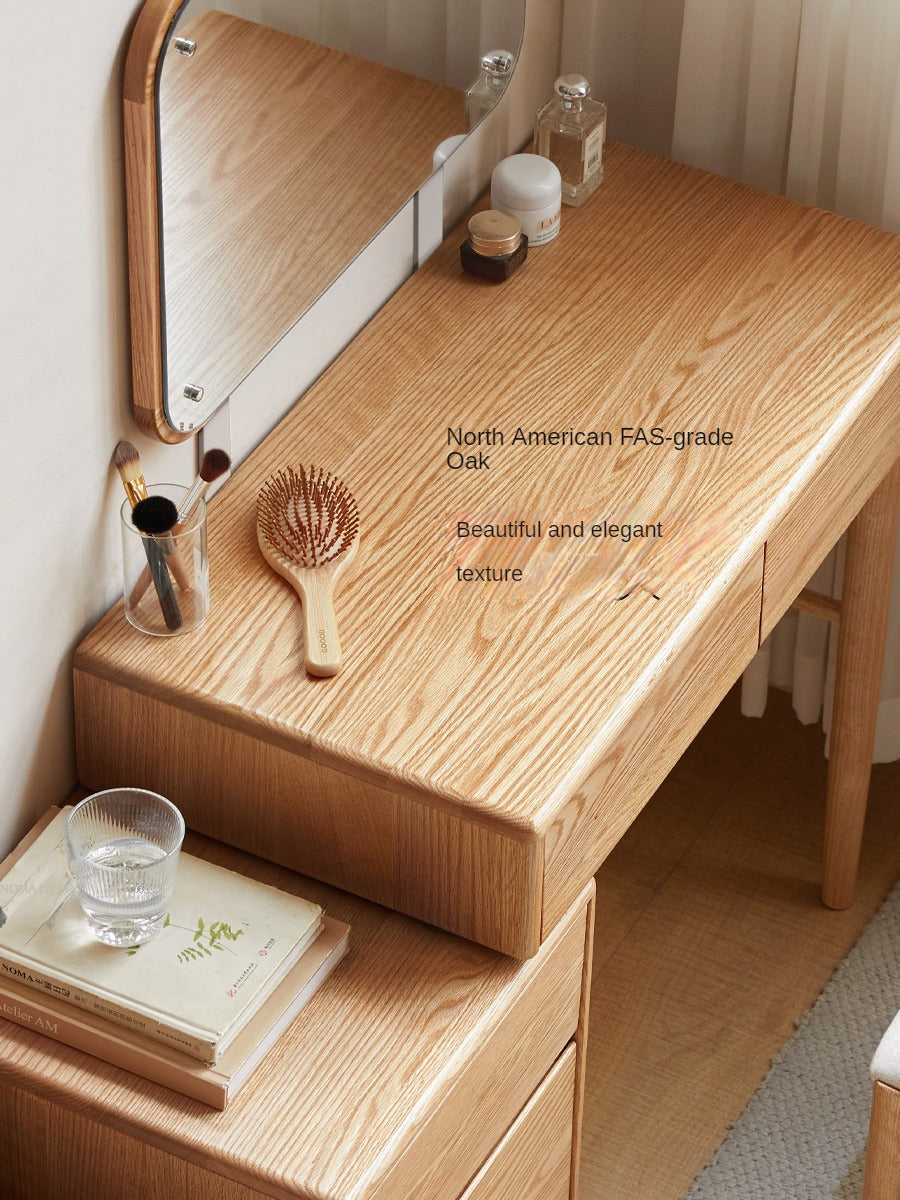 Modern Oak Solid Wood Retractable Dressing Table - Space-Saving Vanity for Bedroom, Bathroom & Small Apartments