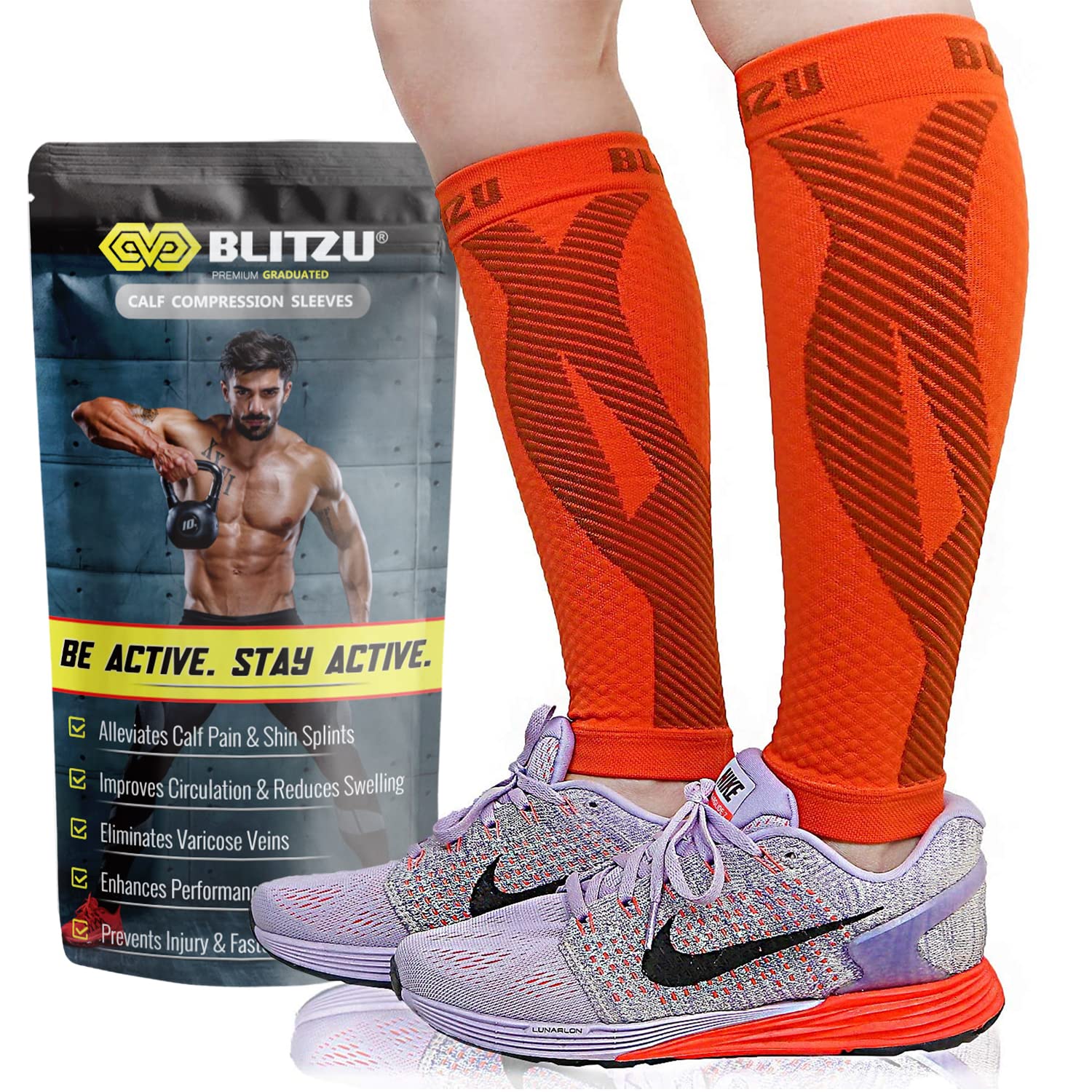 BLITZU Calf Compression Sleeve for Men & Women - Footless Compression Socks for Running, Shin Splints Pain Relief & Muscle Support - Ideal for Runners, Athletes & Workout Recovery