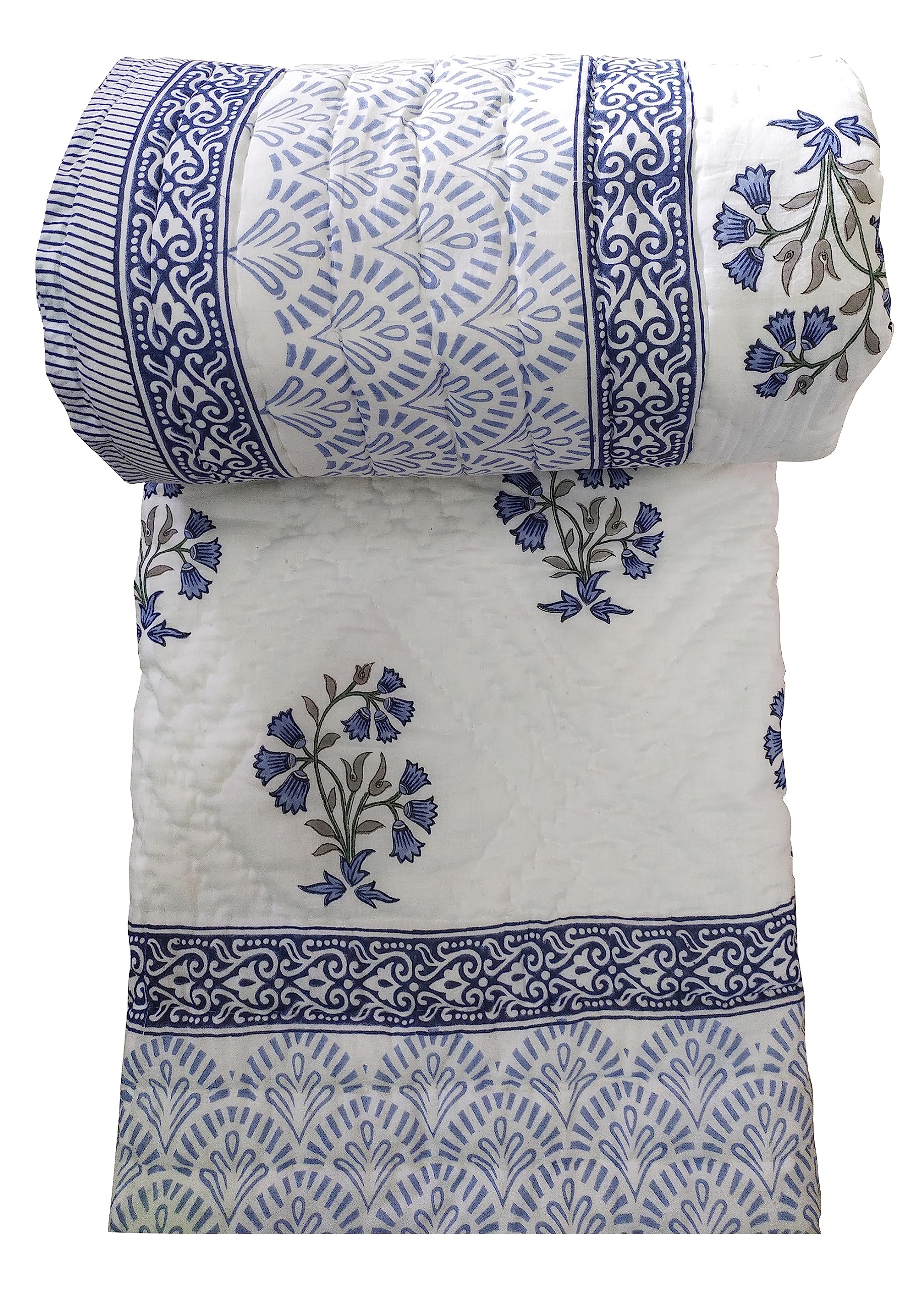 Jaipuri Block Print Cotton Quilt - Ultra Soft & Warm King/Queen Size (90x108 Inch) - Handmade Rajai Quilt for Bed, Sofa & Home Decor - Perfect for Winter Nights & Cozy Living Room Throw