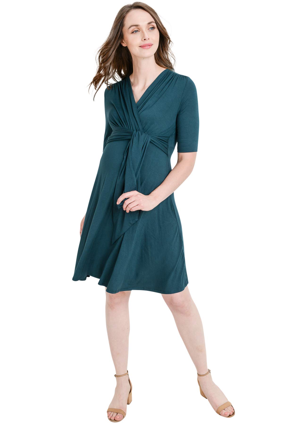 LaClef Women's Maternity Wrap Dress with Adjustable Tie Waist Belt - Comfortable Pregnancy Clothes for Work, Party & Everyday Wear