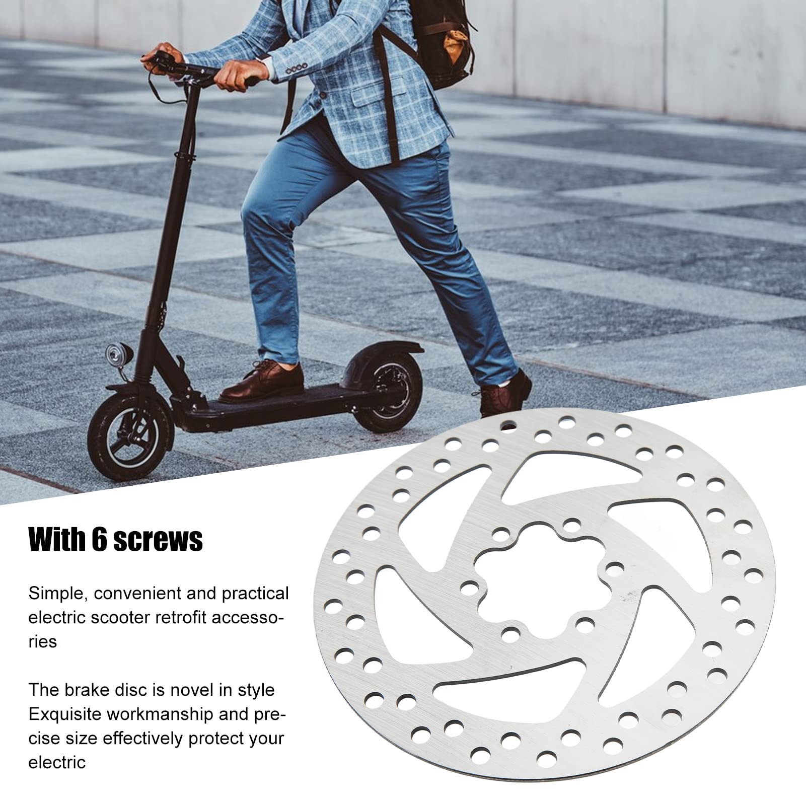 5.5 Inch Stainless Steel Electric Scooter Brake Disc - 6 Hole Mini Round Brake Rotor with 6 Screws | Replacement Part for Electric Scooters & Bikes | Perfect for Urban Commuting & Last-Mile Transportation