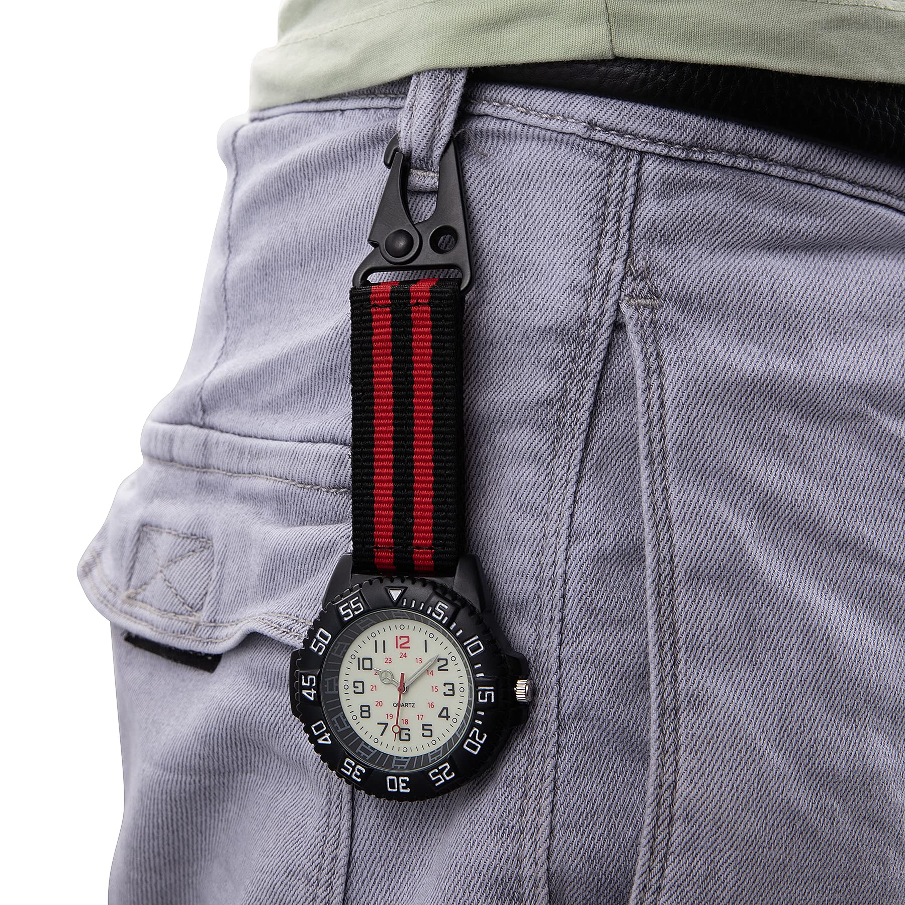 JewelryWe Clip-On Pocket Watch for Men & Women - Luminous Dial, Belt Watch Fob - Perfect for Climbing, Hiking, Doctors, Nurses & Outdoor Activities