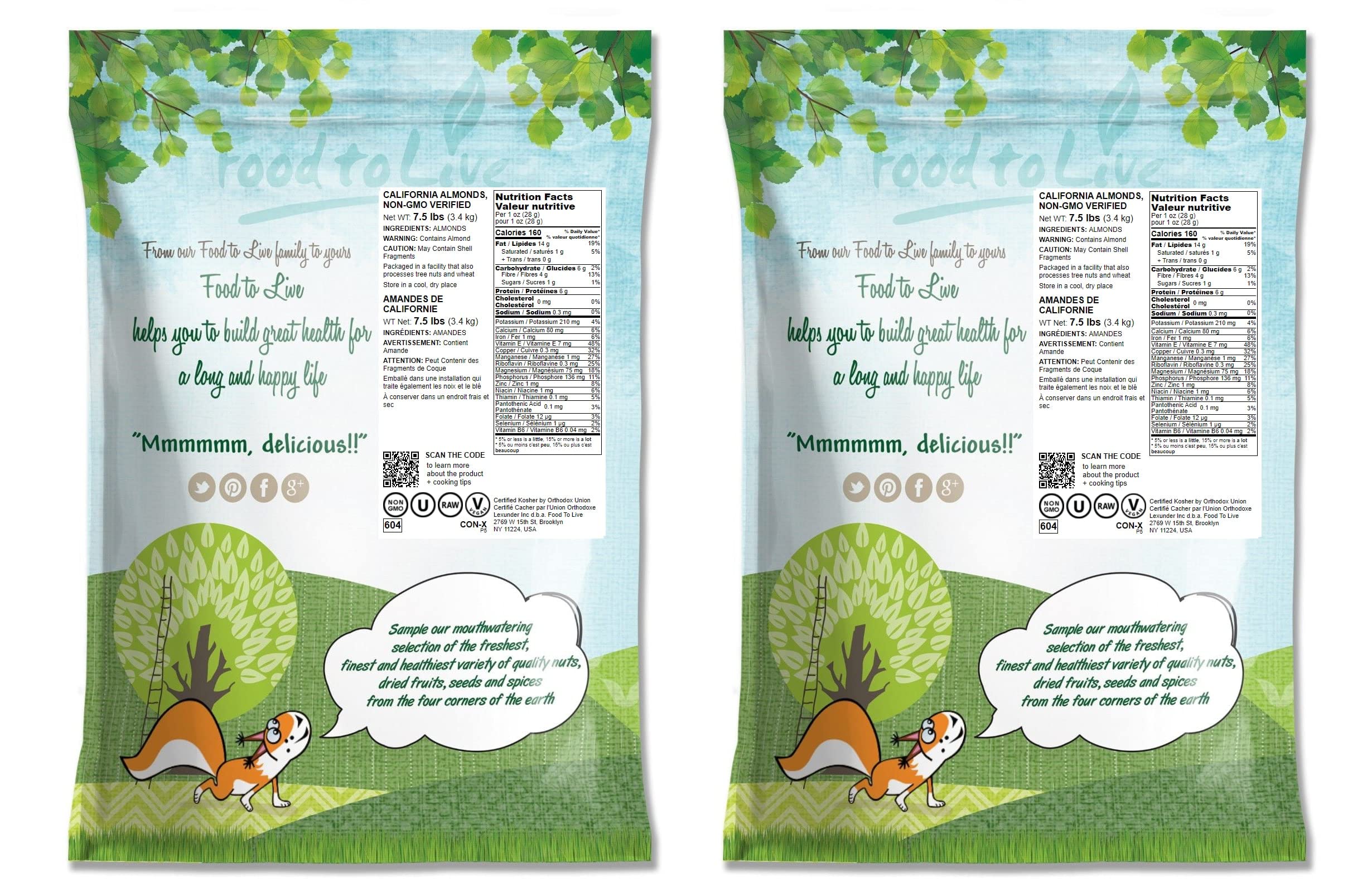 Food to Live California Almonds, 15 Pounds – Raw, Unsalted, Whole Natural Almonds for Baking, Snacking & Healthy Eating | Bulk Nuts for Smoothies, Salads & Vegan Recipes