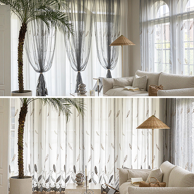 Roselyn Gauze Embroidery Sheer Custom Curtains - Elegant Lace Window Drapes for Living Room, Bedroom & Nursery - Light Filtering Privacy Sheers with Floral Embroidery Design