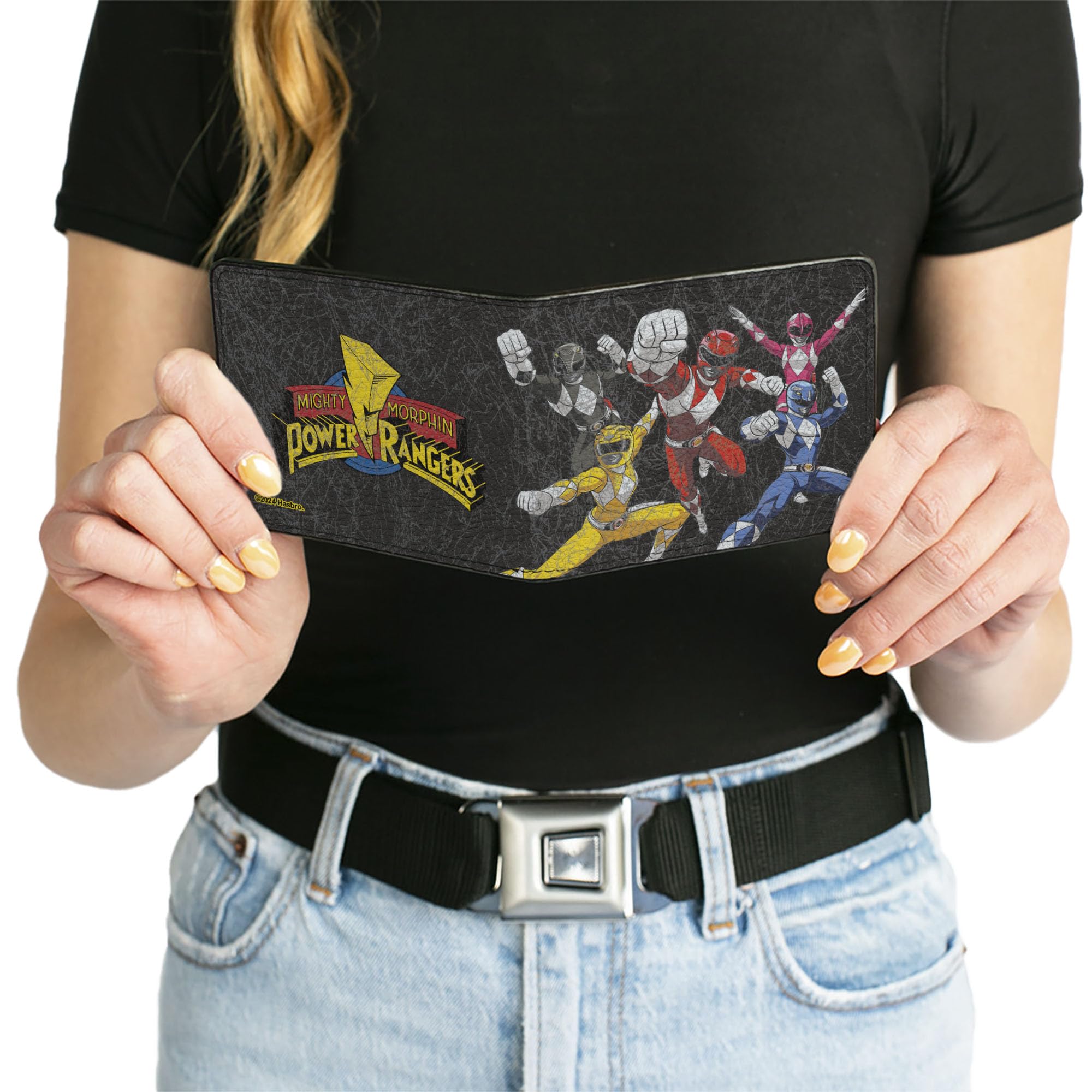Power Rangers Wallet for Men - Bifold Leather Wallet with MMPR Action Pose & Logo - Vegan Leather RFID Blocking - Perfect for Collectors & Fans of Mighty Morphin Power Rangers (Great Gift for Birthday, Christmas & Cosplay)