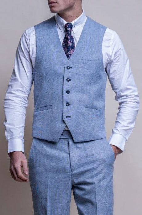 Cavani Miami Men's Sky Blue Waistcoat Vest | Slim Fit Formal Waistcoat for Weddings & Business | Premium Light Blue Menswear for Special Occasions