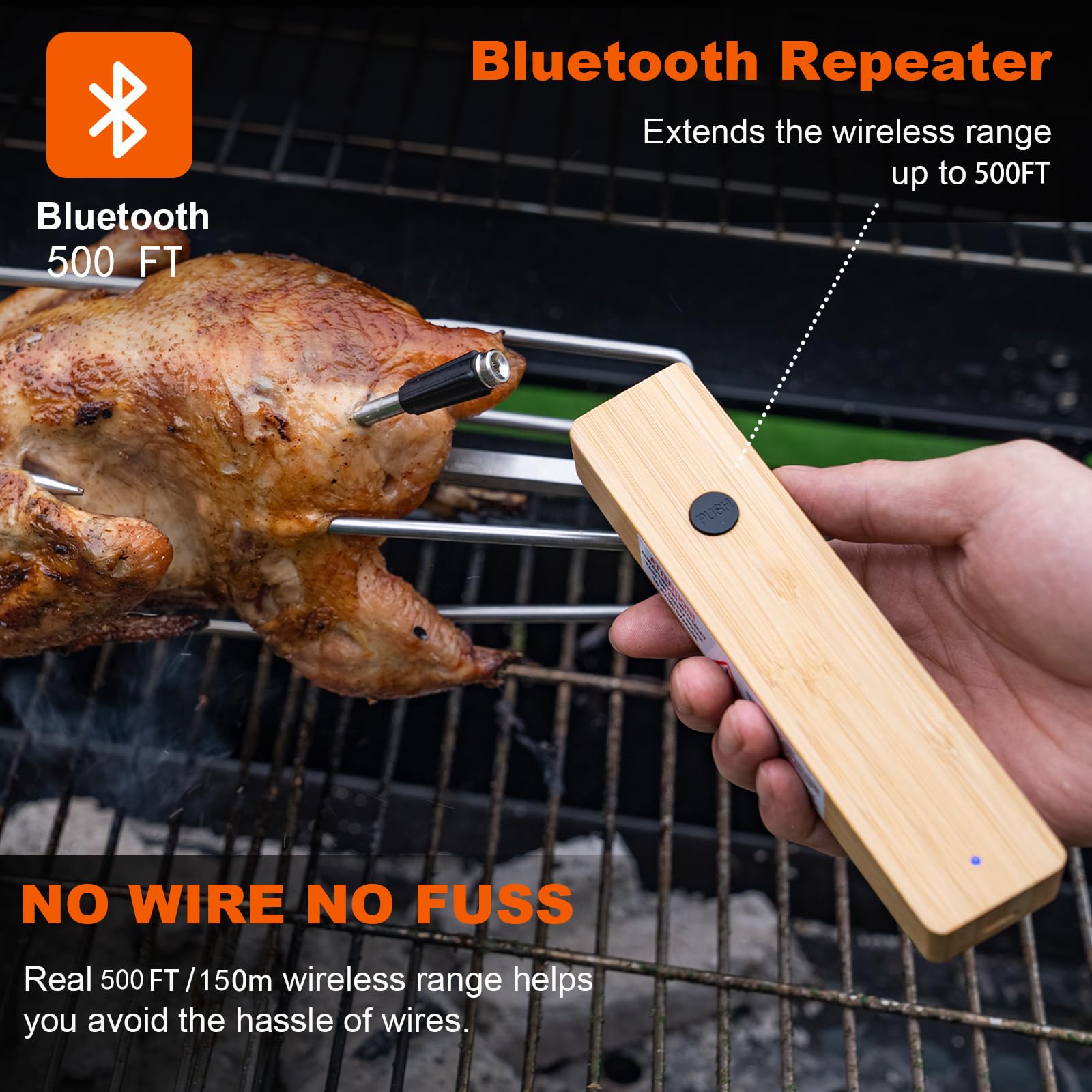 Smart Bluetooth Wireless Meat Thermometer for Grilling, Smoking & BBQ - 500FT Range Digital Cooking Thermometer with APP Control for Oven, Smoker, Stove, Rotisserie & Sous Vide | Perfect for Outdoor Cooking, Backyard Parties & Professional Chefs