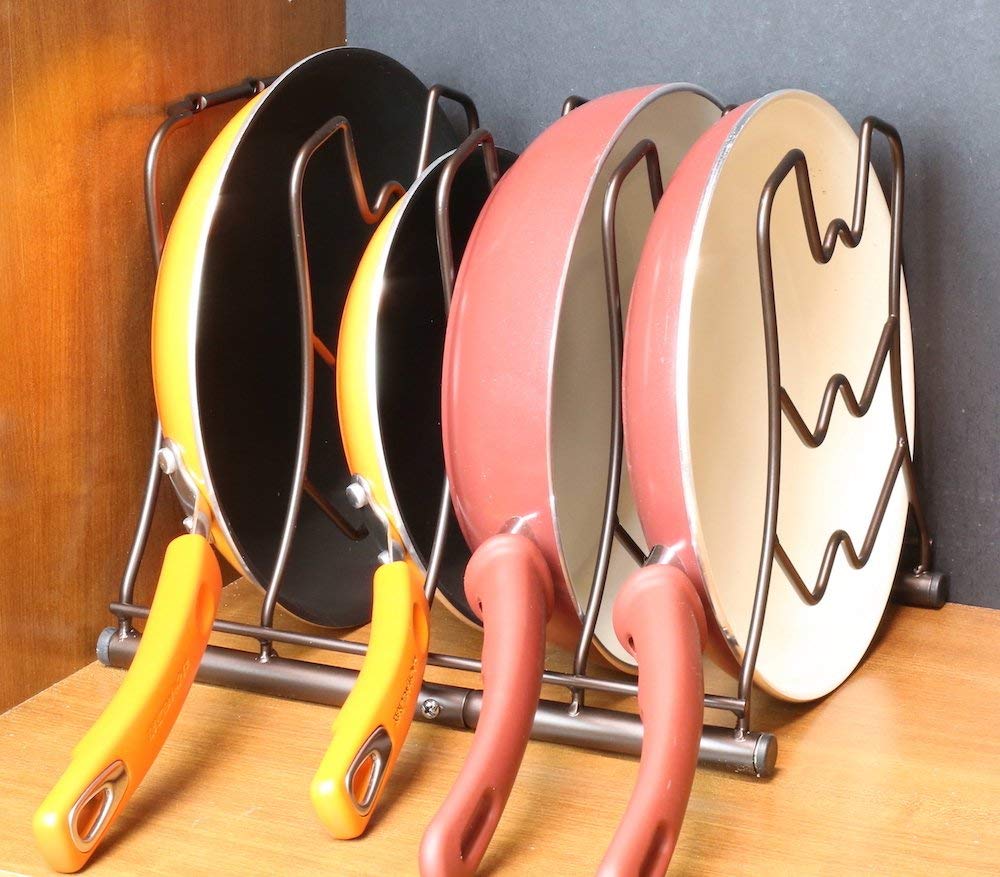Deco Brothers Bronze Pan Organizer Rack - Space Saving Kitchen Cabinet & Countertop Storage for Pots, Pans & Lids - Perfect for Small Kitchens, RVs & Organized Cooking Spaces