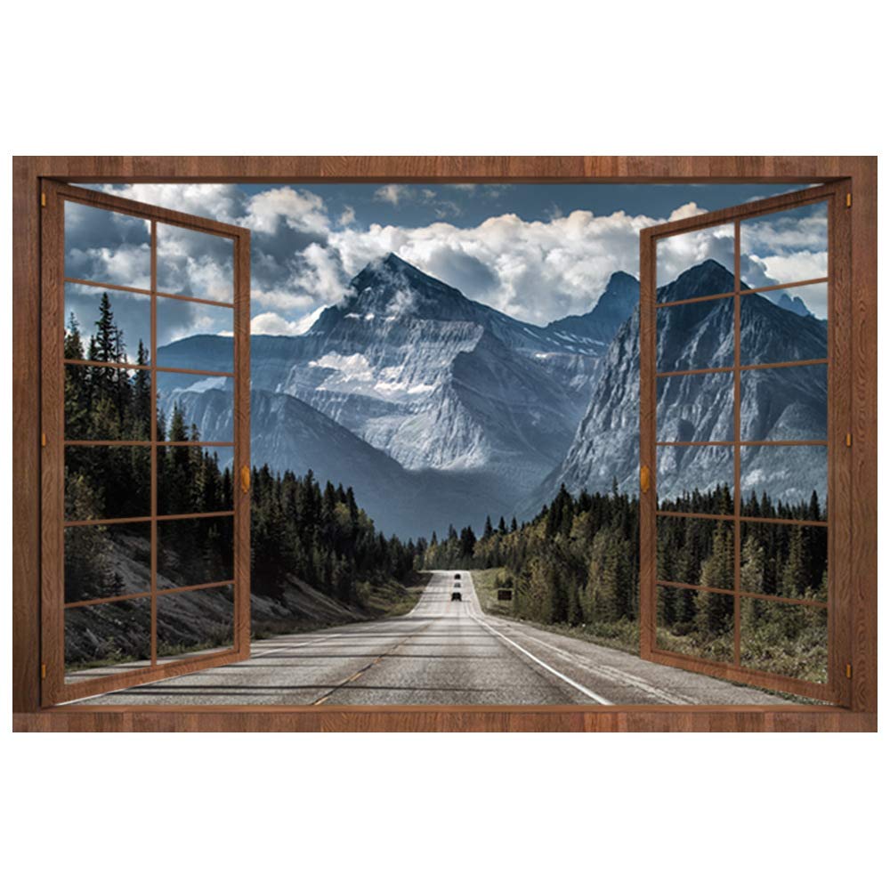 Snow Mountain View Window Decal - 27.6x19.7 Inch Removable Faux Window Sticker for Kids Room & Nursery - Self-Adhesive Wall Art Mural for Bedroom, Playroom & Home Decor