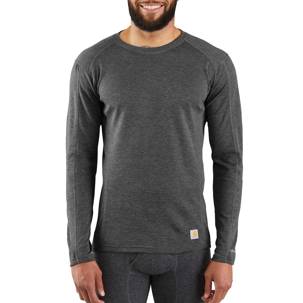 Carhartt Men's Force Midweight Synthetic-Wool Blend Base Layer Crewneck Pocket Top - Warm Thermal Shirt for Cold Weather Work & Outdoor Activities