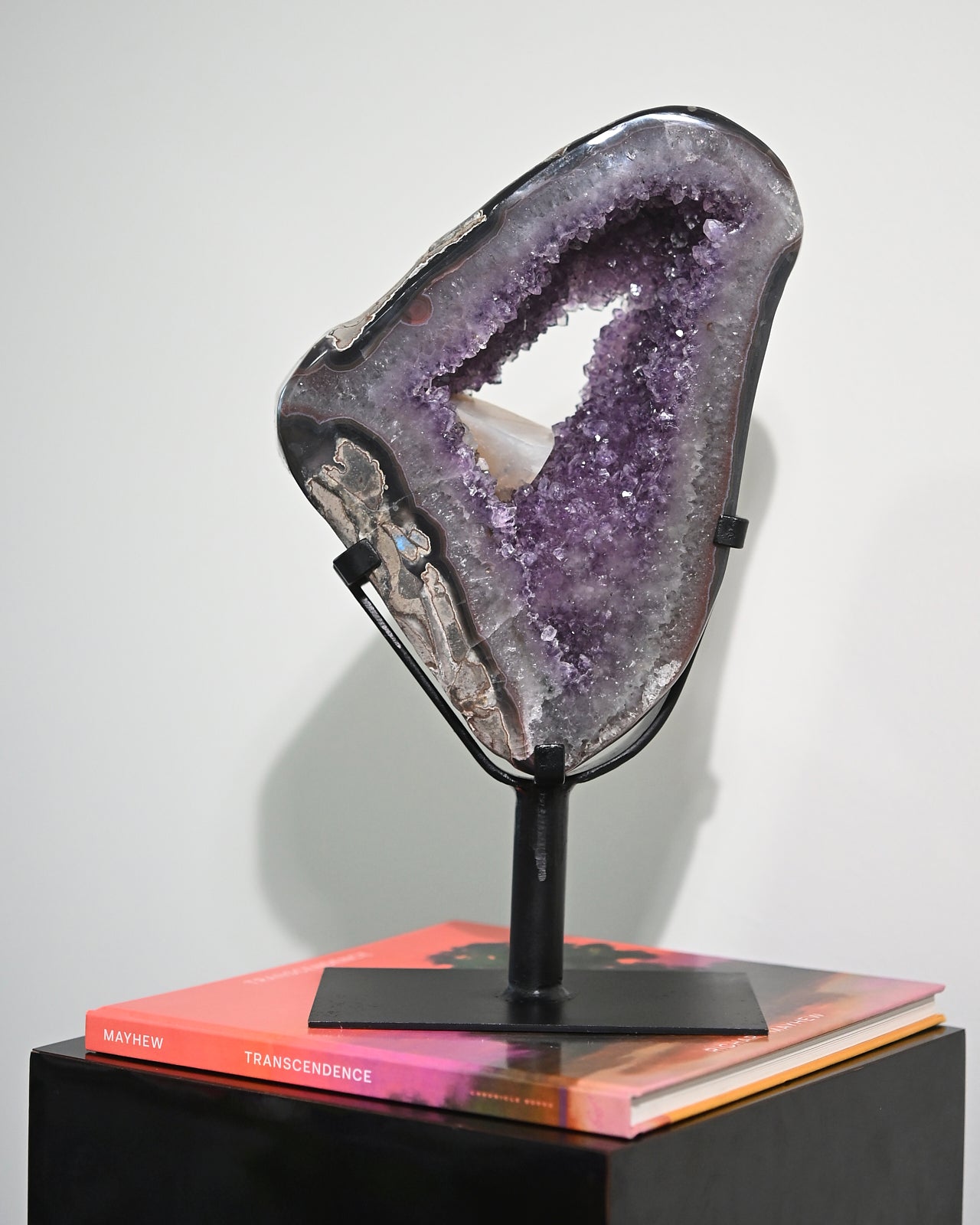 Natural Amethyst with Calcite Geode Crystal on Display Stand - 11 lbs Large Healing Stone for Home Decor, Meditation & Spiritual Gifts