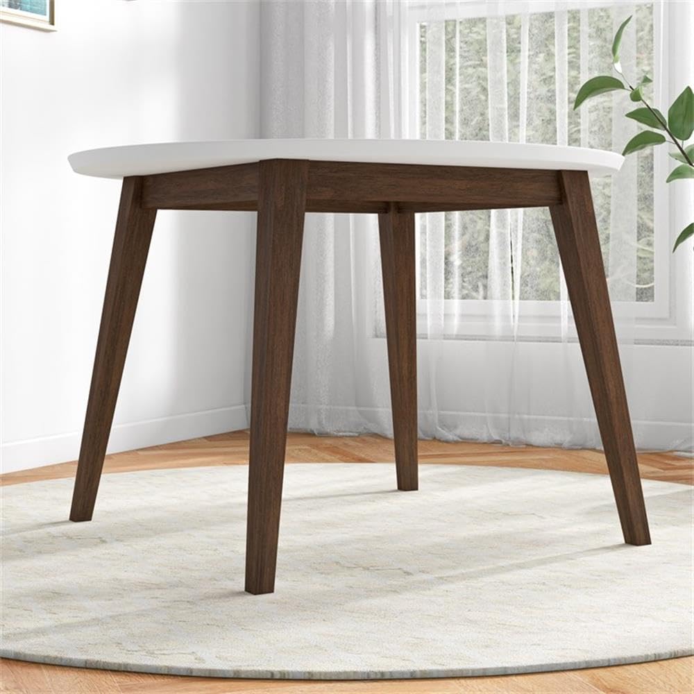 ASHCROFT Crawford Modern Style Solid Wood Walnut/White Top Rectangular 43-Inch Dining Table - Perfect for Contemporary Dining Rooms & Open-Concept Kitchens