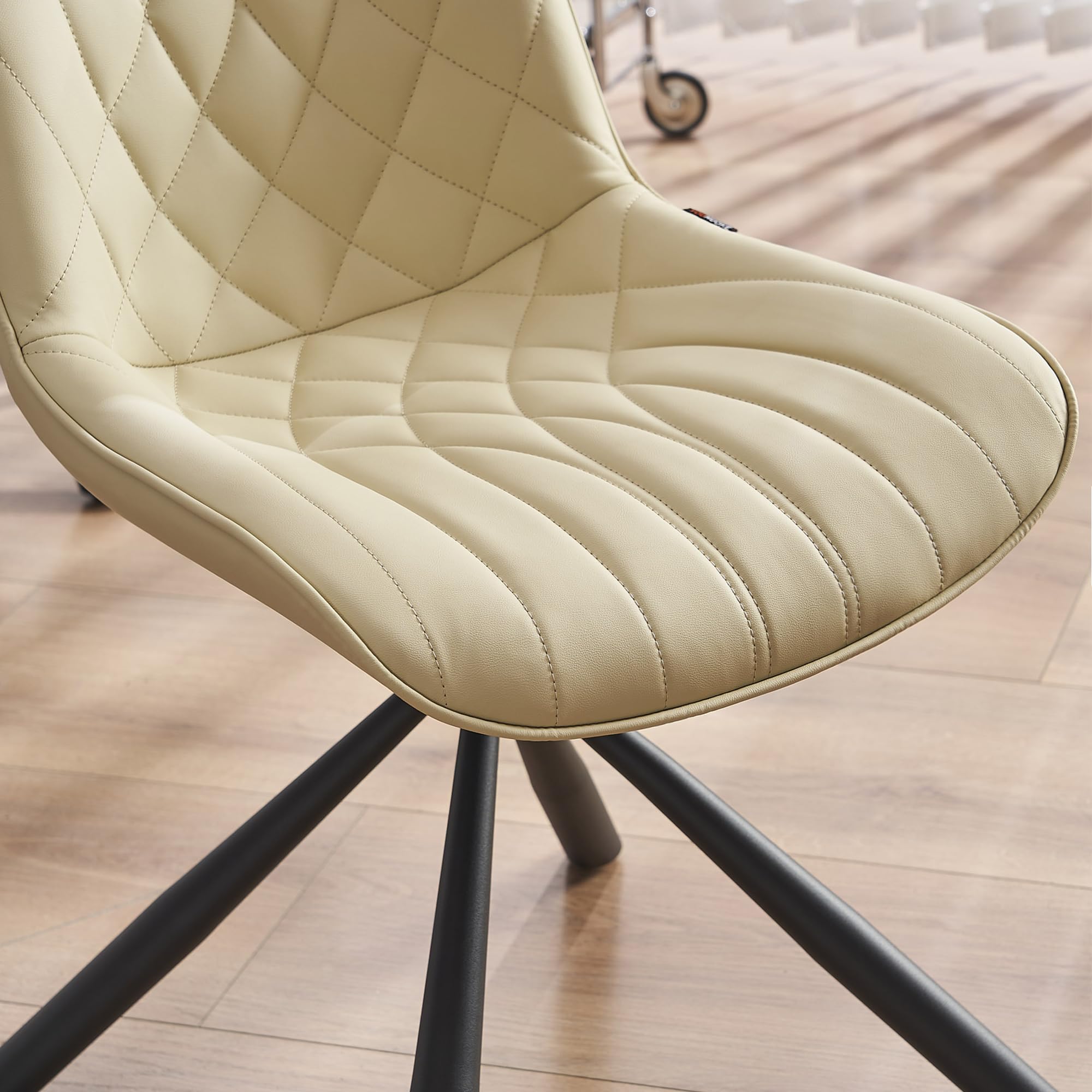 YOUNUOKE Mid Century Modern Dining Chairs Set of 2 - Upholstered Faux Leather Kitchen Chairs with Sturdy Metal Legs, Beige - Perfect for Dining Room, Kitchen, Restaurant & Home Decor