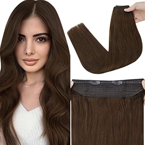 Fshine 18 Inch Real Human Hair Extensions - Color 4 Medium Brown, 80g Remy Hair with Invisible Fish Wire for Natural Look | Straight Hair Extensions for Women | Perfect for Daily Wear, Parties & Special Occasions