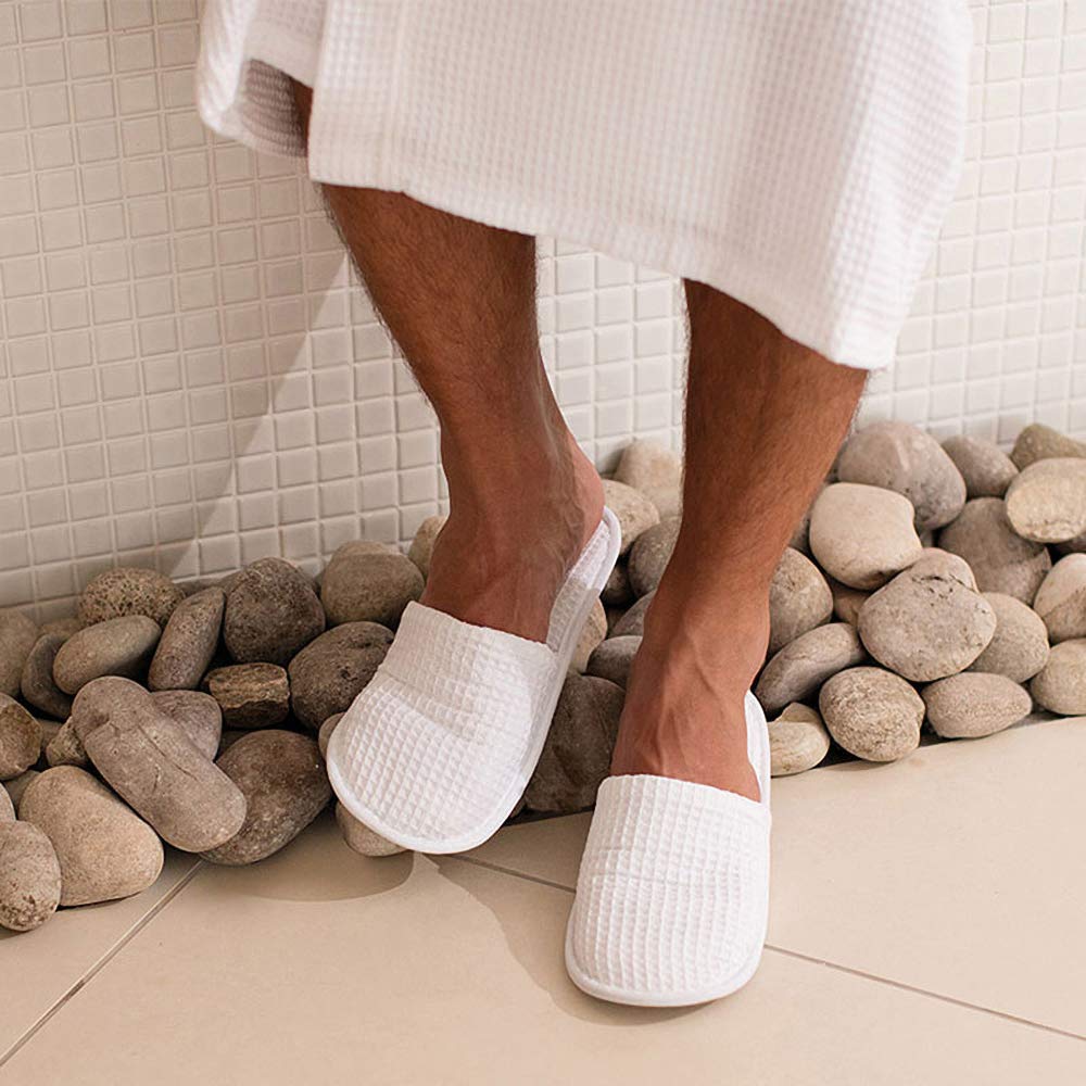Towel City Unisex Waffle Mule Closed Toe Slippers - Soft & Comfortable House Shoes for Men & Women - Perfect for Home, Spa, and Indoor Relaxation
