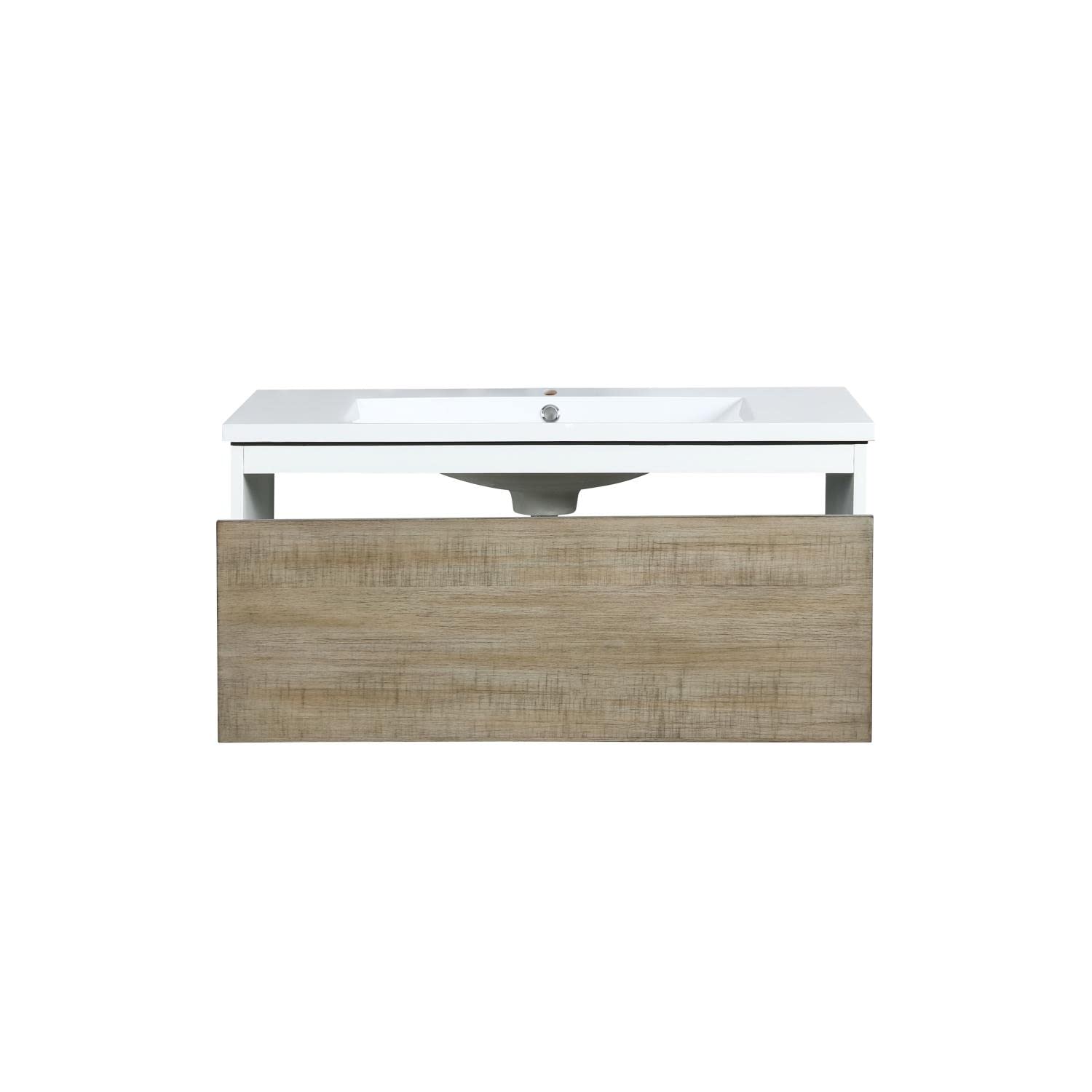 Scopi 36 Inch Single Acrylic Top Bathroom Vanity in Rustic Acacia - Modern Farmhouse Style for Small Bathrooms & Powder Rooms