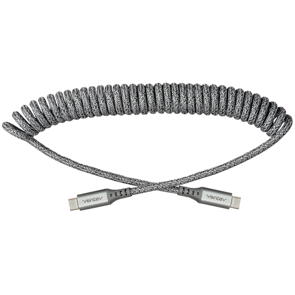 Ventev ChargeSync Helix Coiled USB-C to USB-C Cable 3ft - Fast Charging & Durable for Phones, Tablets & Laptops - Perfect for Home, Office & Travel