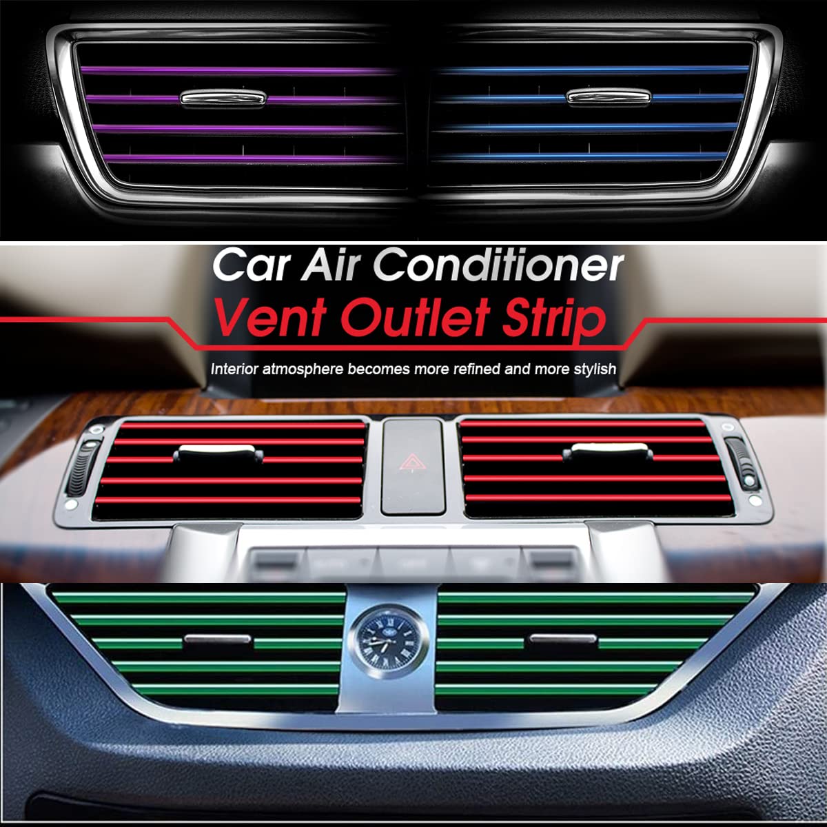 Premium 10-Piece Car Vent Decoration Strips - Blue AC Vent Outlet Trim Set for Interior Styling | Perfect for Sedans, SUVs & Trucks | Enhances Vehicle Aesthetics & Protects Vents