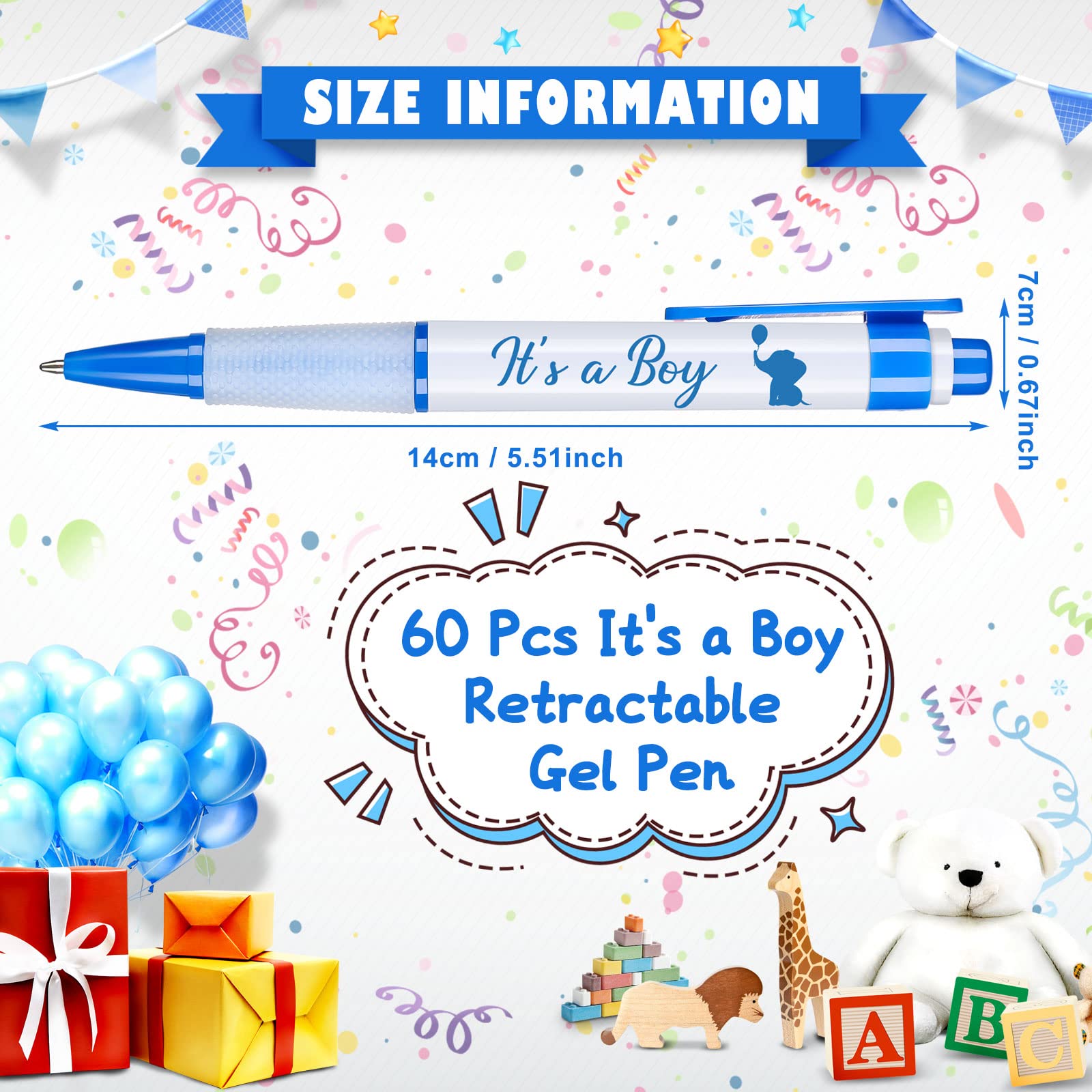Outus 60 Pcs Retractable Baby Shower Gel Pens with Rotating Messages - Fun Baby Shower Guest Favors for Boy Theme Parties - Perfect for Baby Shower Games, Guest Books & Party Decorations
