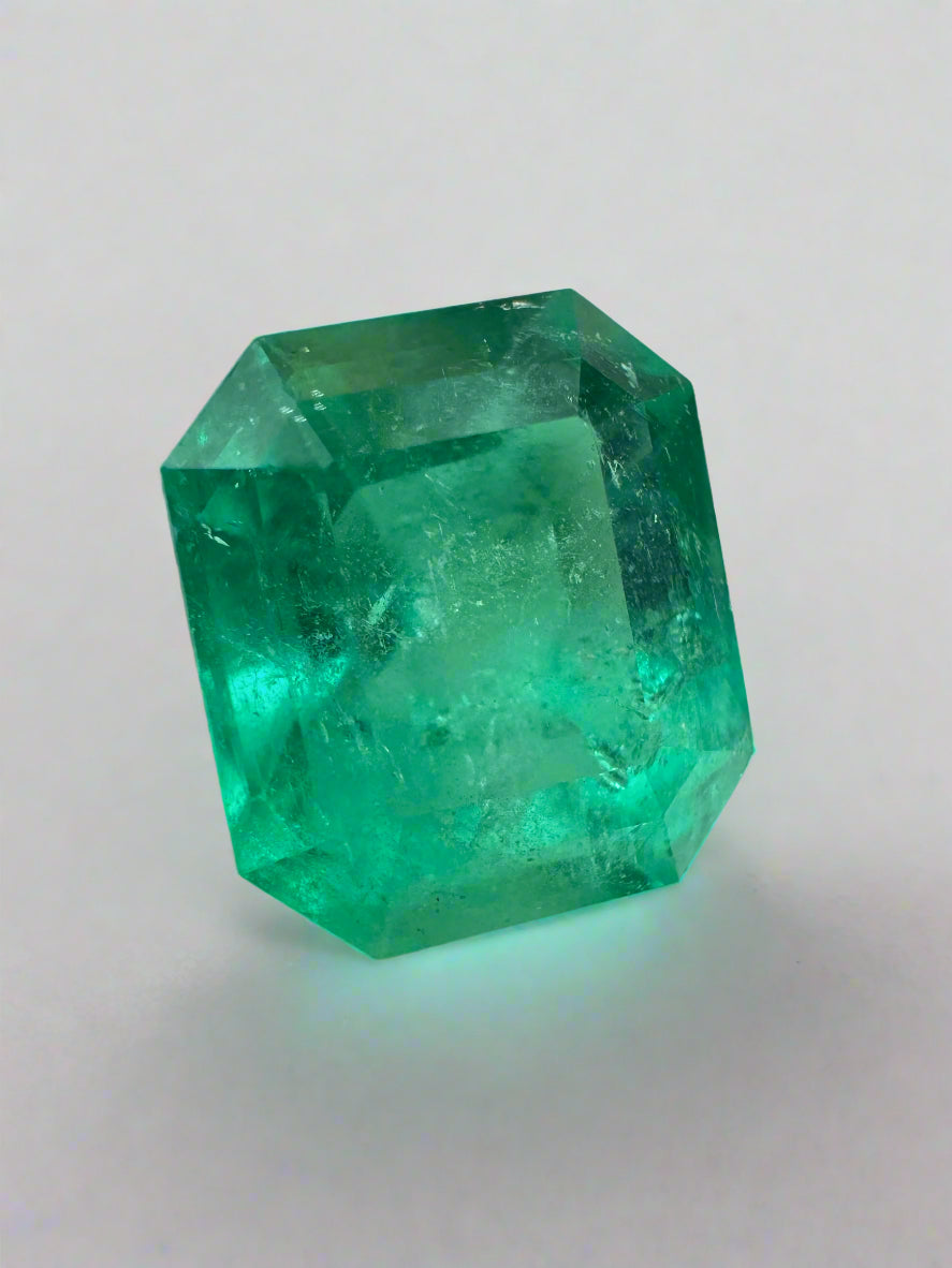 6.99 Carat 12x11mm Spring Green Natural Loose Colombian Emerald Gemstone - Emerald Cut for Jewelry Making, Engagement Rings & Luxury Gifts