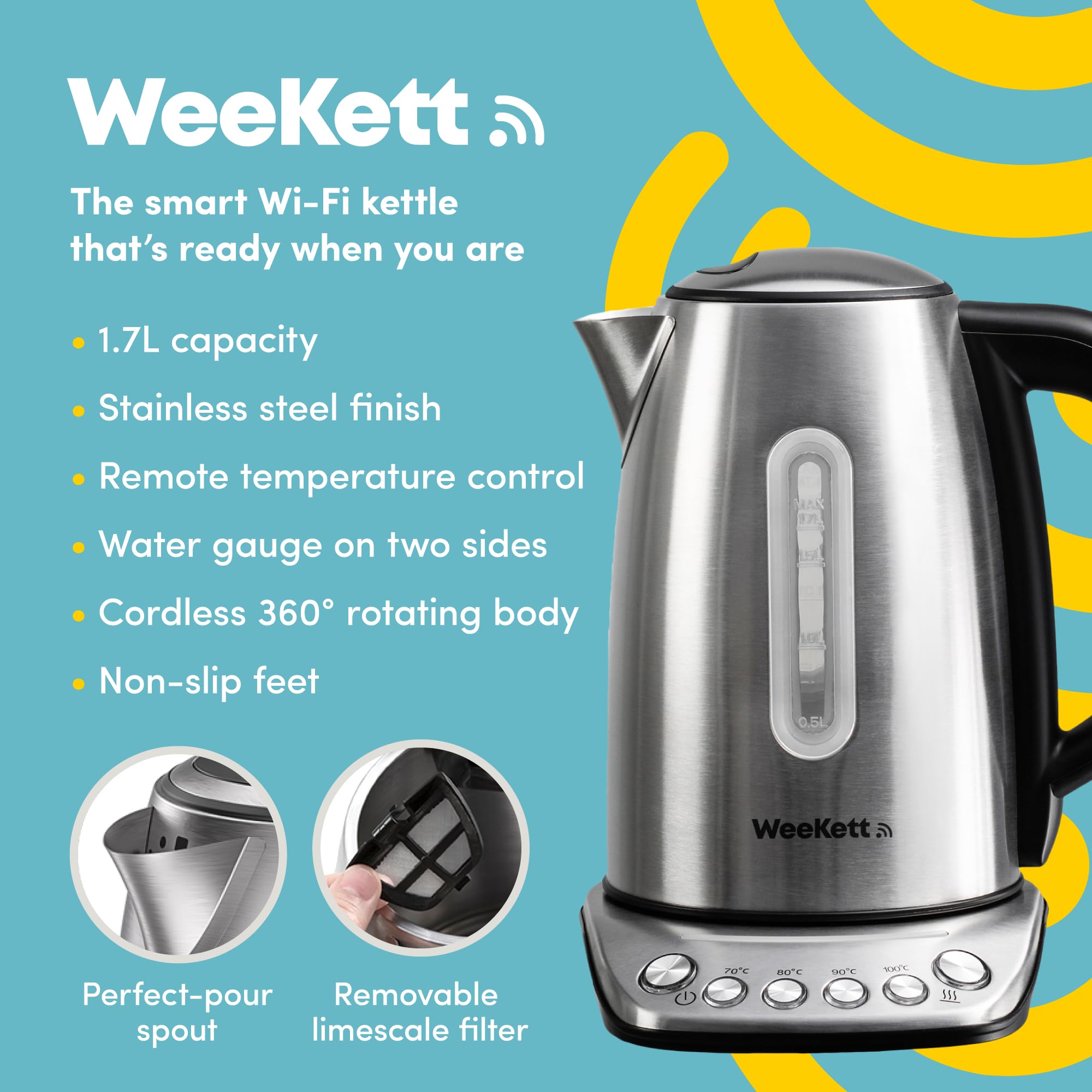 Alexa Smart Kettle 1.7L - Voice Controlled Stainless Steel Electric Kettle with Adjustable Temperature & Keep Warm Function | Energy Efficient, BPA-Free Smart Home Appliance | Perfect for Coffee, Tea & Baby Bottle Warming