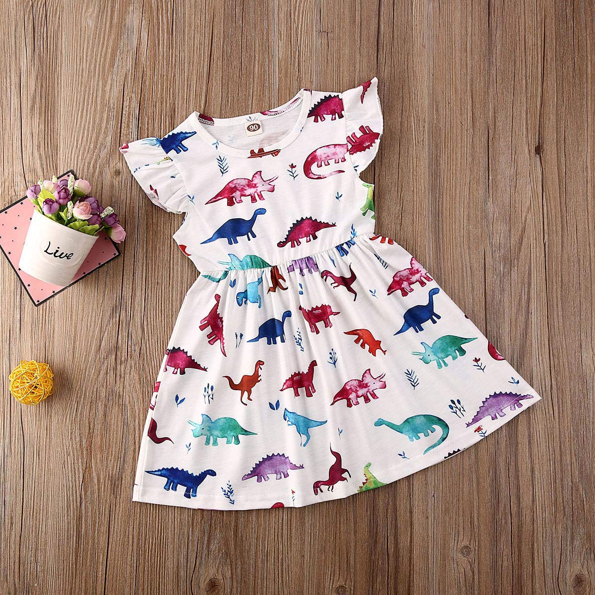 Rainbow Striped Ruffle Sleeve A-Line Sundress for Toddler Girls - Cute Summer Casual Dress for Playdates, Beach & Outdoor Activities