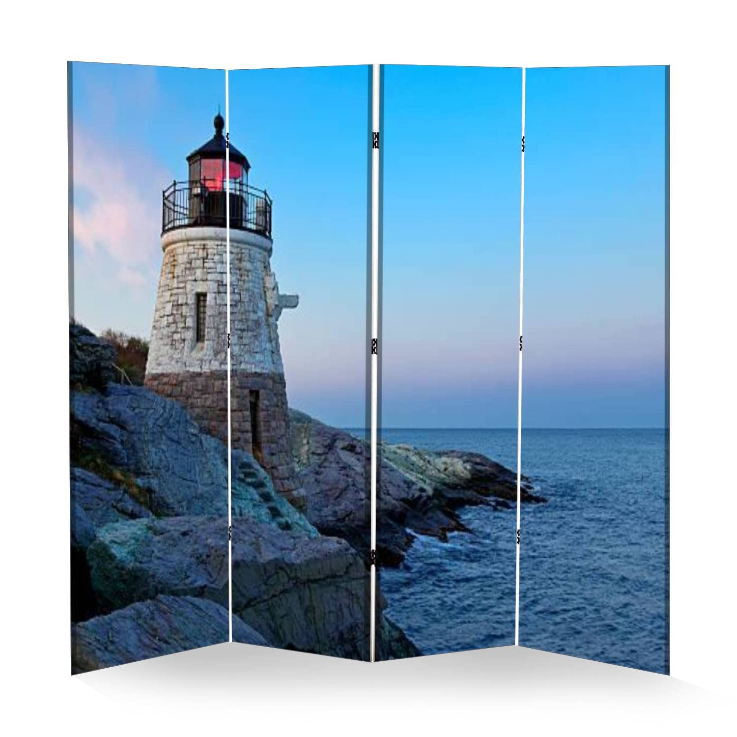 4 Panel Room Divider - Portable Folding Privacy Screen with Lighthouse Design, Freestanding Wall Separator for Home, Office & Events | Perfect for Room Partition, Wedding Decor & Nursery Protection