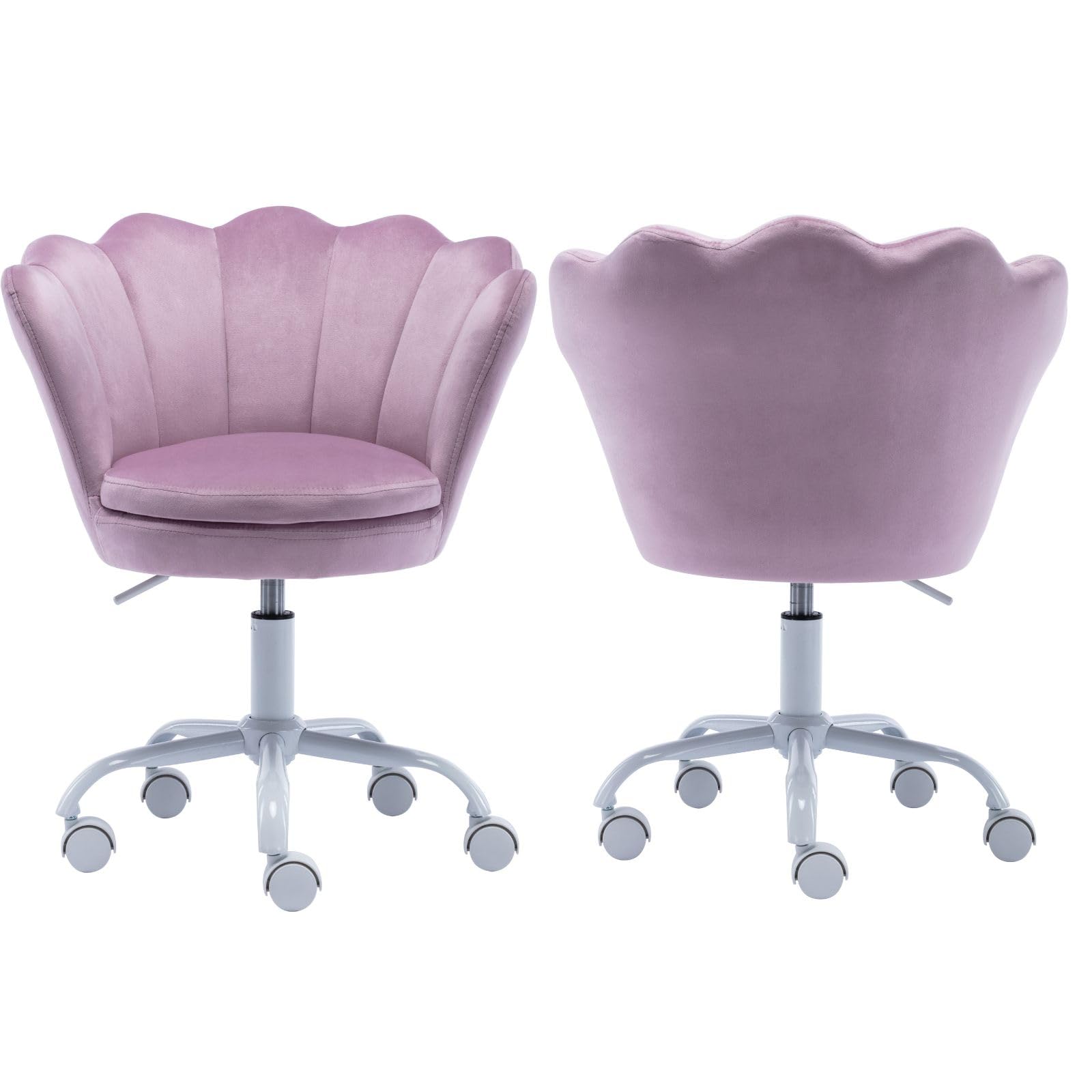 Kids Desk Chair With Wheels - Cute Petal Study Computer Chair With Arms, Upholstered Velvet Task Chair for Teen Girls, Swivel Rolling Chair for Bedroom & Vanity (Purple) - Perfect for Study, Gaming & Makeup Station
