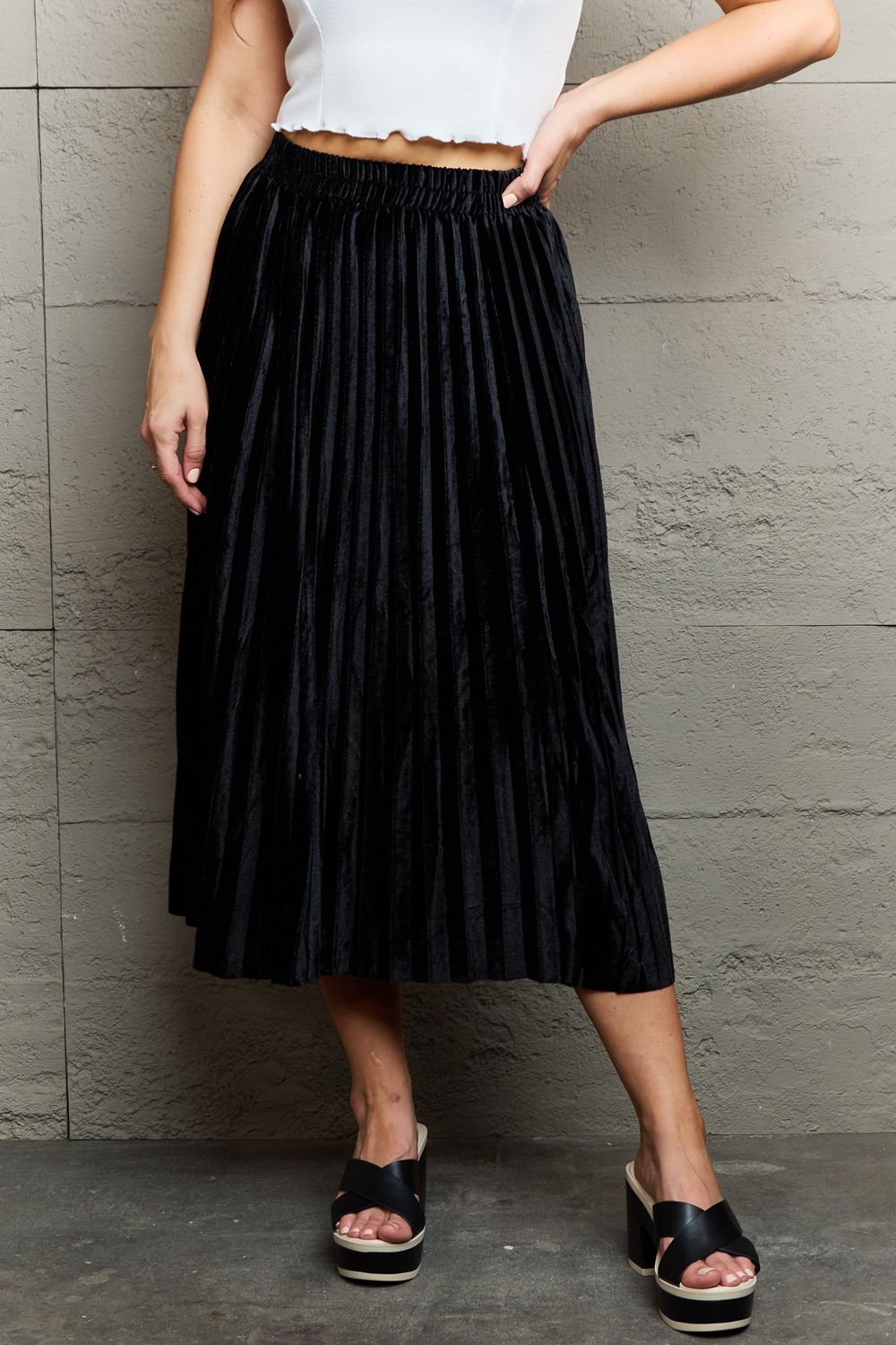 Ninexis Accordion Pleated Flowy Midi Skirt for Women - Elegant A-Line Summer Skirt with Pockets | Perfect for Office, Date Night & Casual Outings
