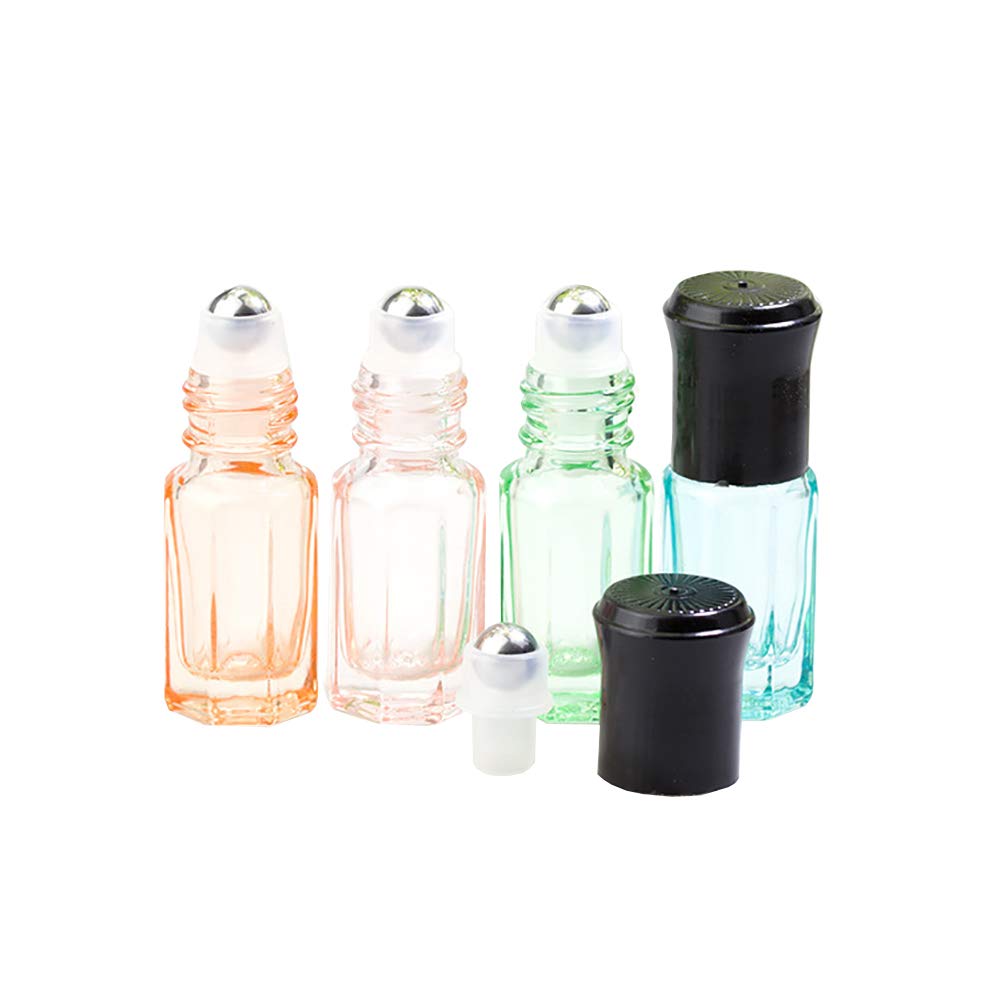 GSHLLO 10-Pack 3ml Refillable Glass Roller Bottles - Colorful Essential Oil Roll-On Bottles with Dropper for Aromatherapy, Perfume & DIY Skincare