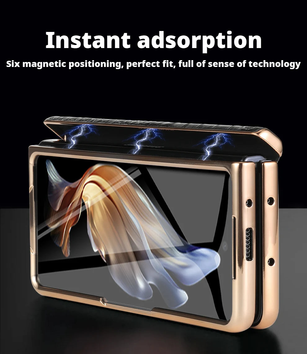Premium Real Leather Phone Case for Samsung Galaxy Z Fold 6 with Hinge Kickstand - Slim Protective Cover for Work, Travel & Everyday Use