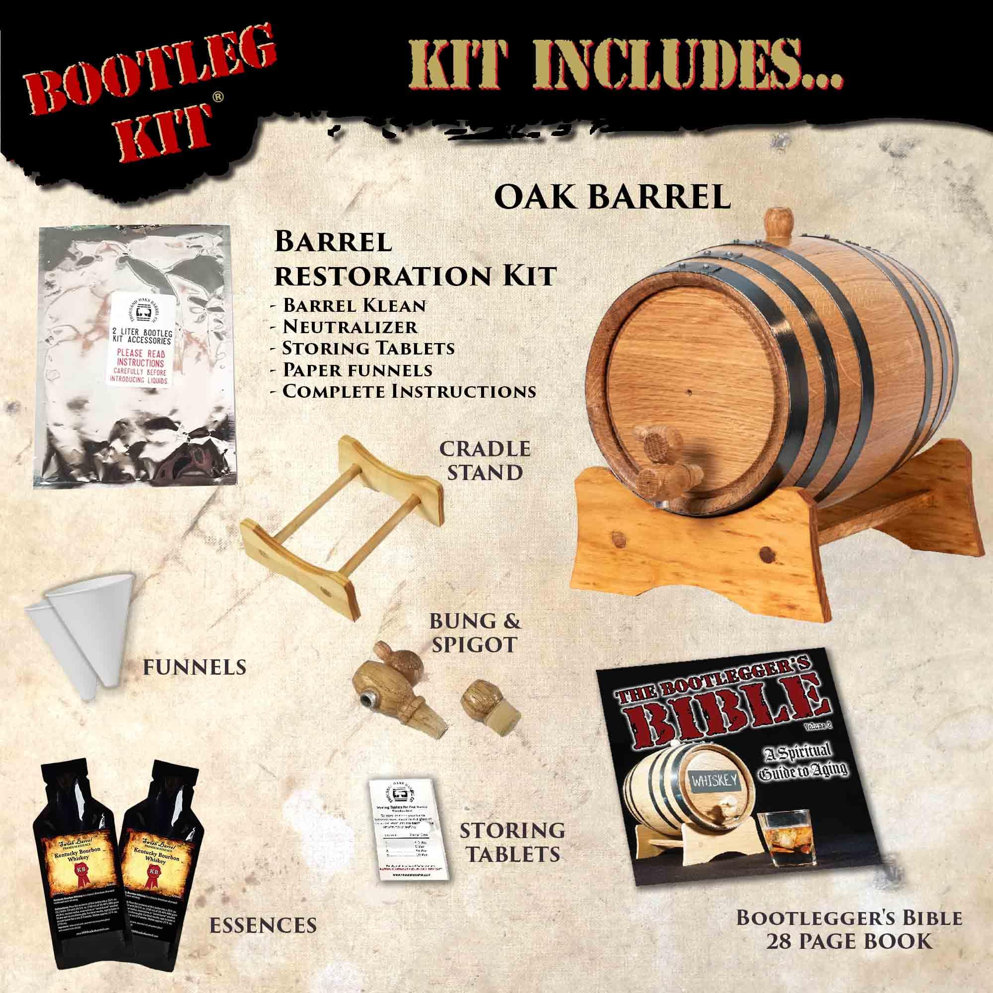 3L Kentucky Bourbon Whiskey Making Kit with Mini Oak Barrel - Complete Cocktail Aging Set Includes Wood Stand, Spigot & Flavoring Essence - Perfect Whiskey Barrel Gift for Men & Home Bar Enthusiasts - Ideal for Home Brewing, Cocktail Crafting & Unique Bourbon Gifts