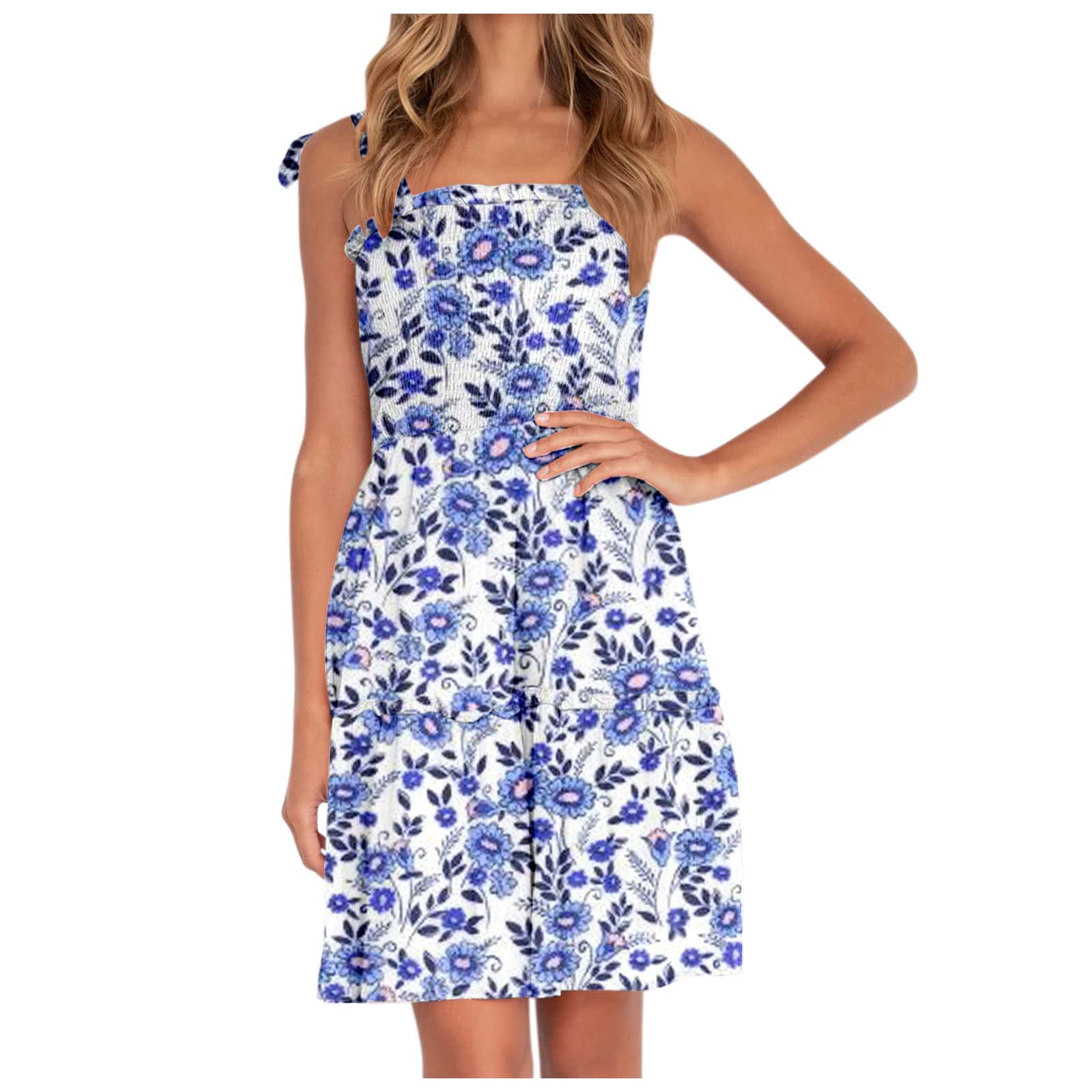 Eaktool Women's Sexy Sleeveless Strap Back Print Dress - Casual Fashion Summer Dress for Date Night, Party & Beach Vacation