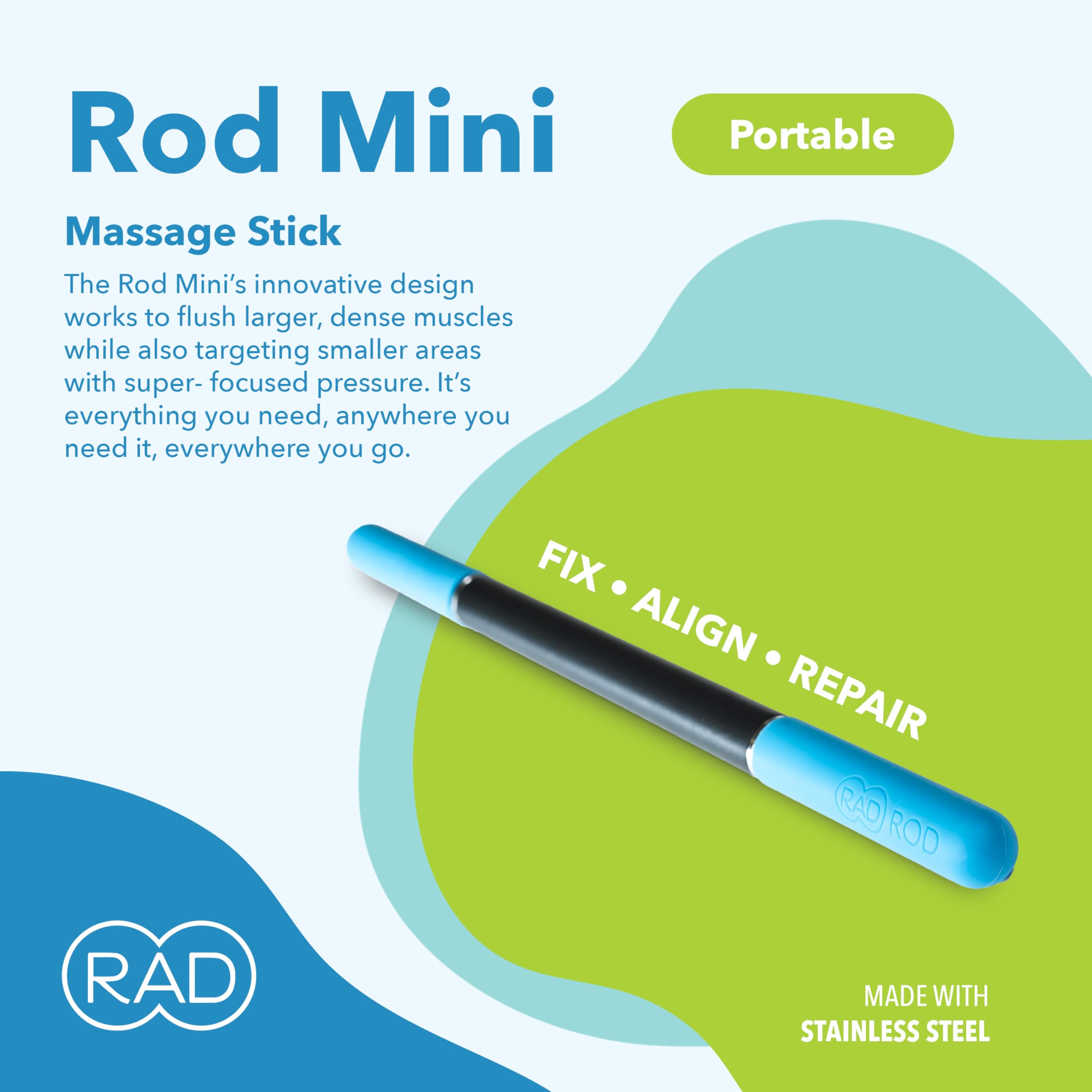 RAD Rod Mini Massage Roller Stick - Portable Myofascial Release Tool for Muscle Recovery, Legs, Shoulders, Neck & Back Pain Relief - Best Deep Tissue Massager for Athletes & Travel - Improve Mobility & Relaxation After Workout, Yoga, Gym or Office Work
