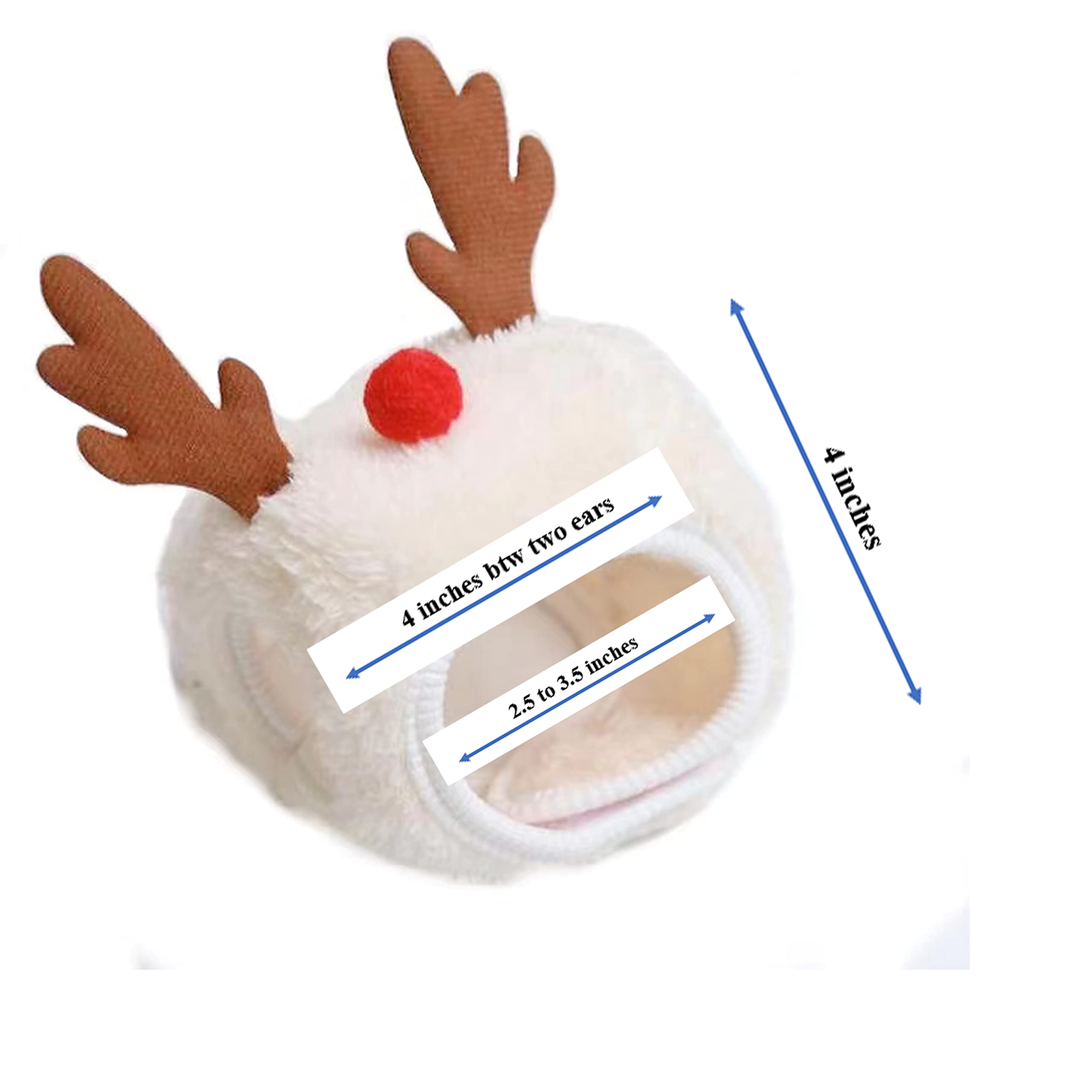 Adjustable Christmas Hat & Bandana Bib Costume for Small Dogs & Cats - Reindeer Holiday Pet Outfit for Christmas Photos & Party Dress Up