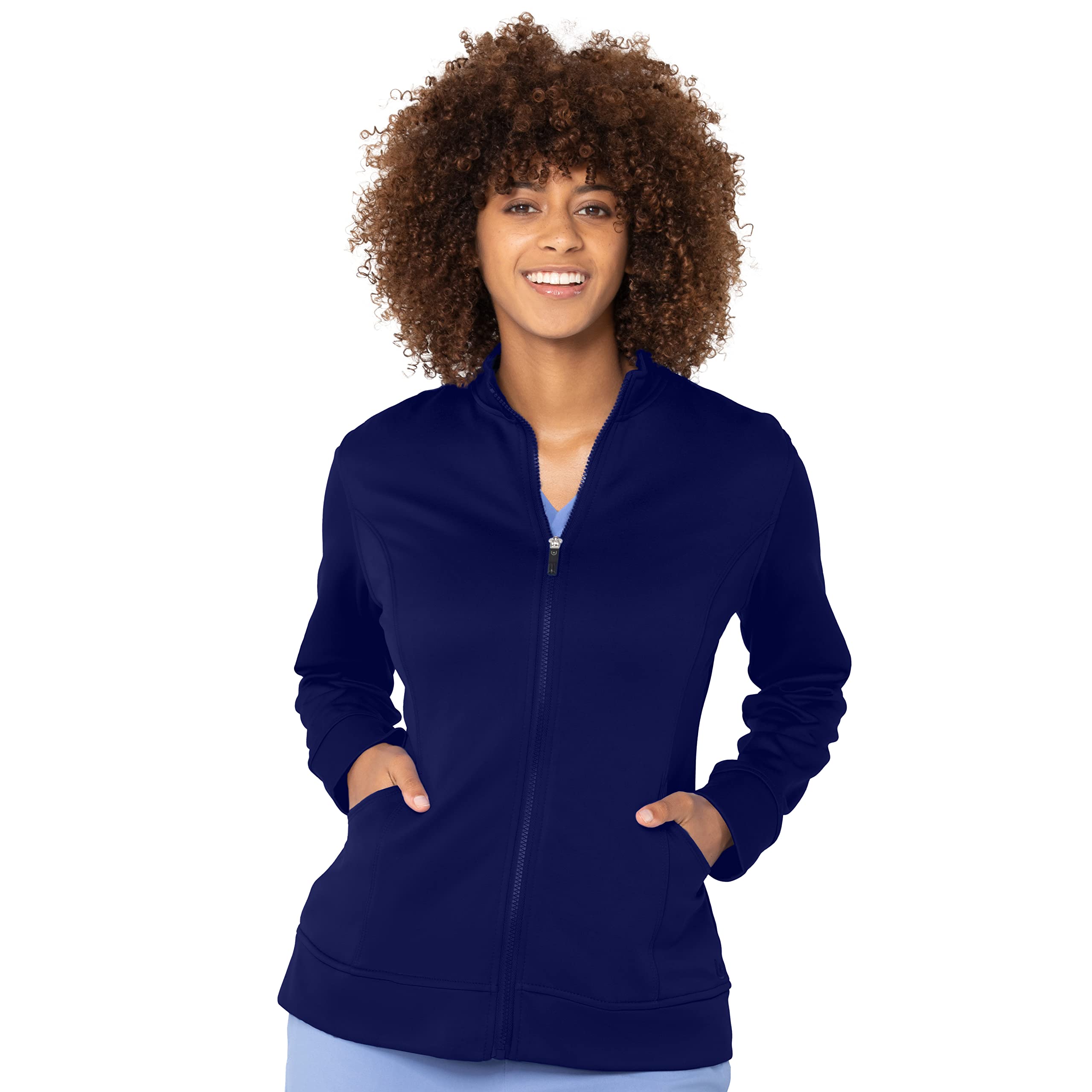 Urbane Performance Women's Tailored Fit Stretch Fleece Scrub Jacket with 3 Pockets - Soft Medical Uniform Top for Nurses, Doctors & Healthcare Professionals - Perfect for Hospitals, Clinics & Cold Weather