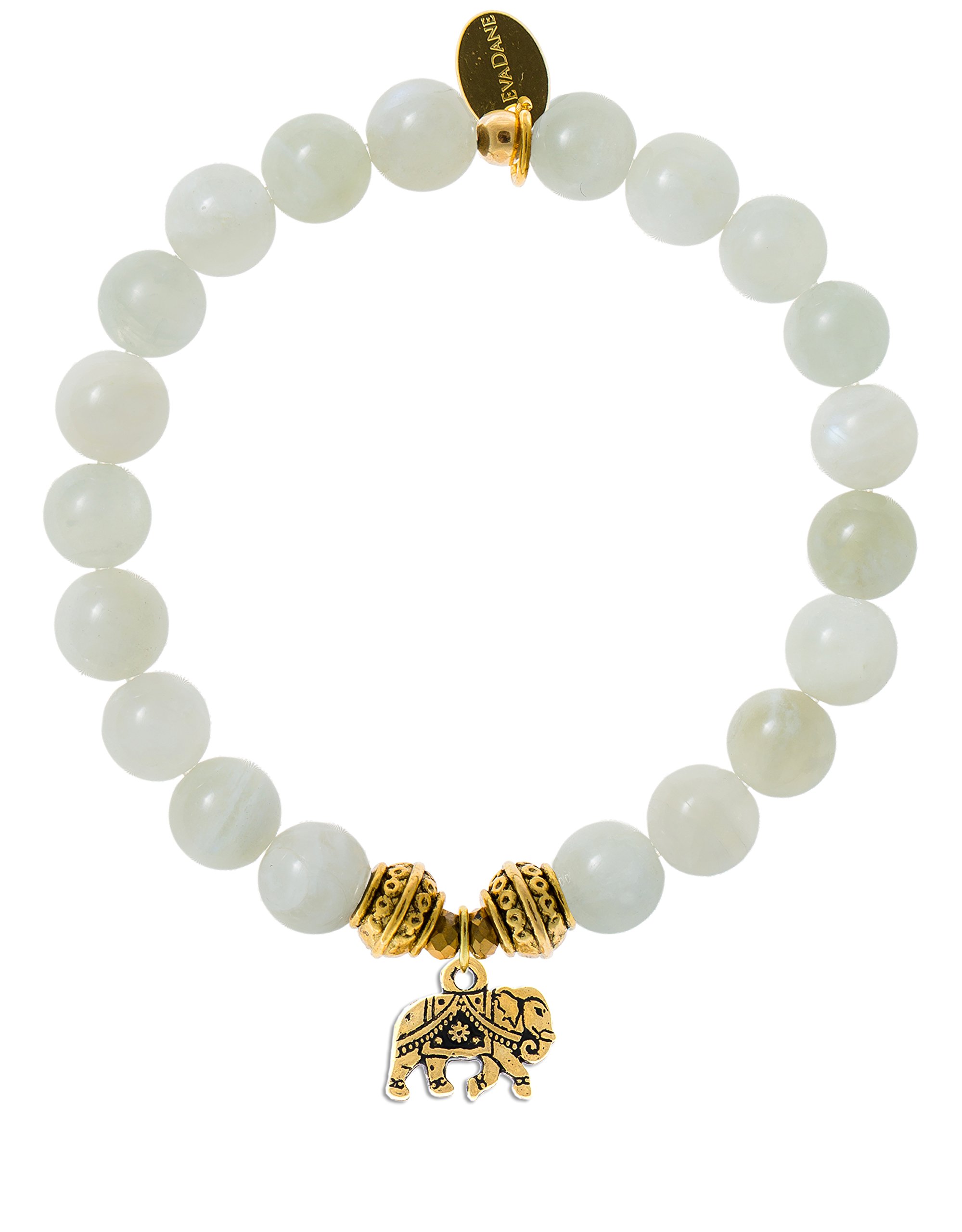 EvaDane Natural Moonstone Gemstone Tibetan Bead Elephant Charm Stretch Bracelet for Women - Handmade Adjustable Yoga Meditation Spiritual Jewelry Gift