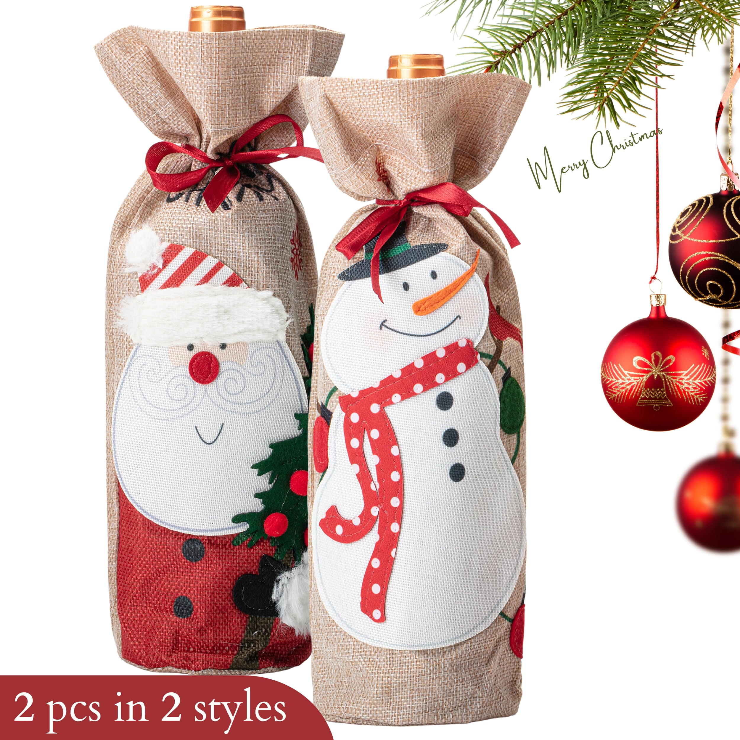 Mr. Pen Christmas Wine Bags 2 Pack - Burlap Drawstring Wine Bottle Gift Bags for Holiday Gifting, Party Favors & Festive Decor (Red & Green) - Perfect for Christmas Parties, Hostess Gifts & Wine Lover Presents