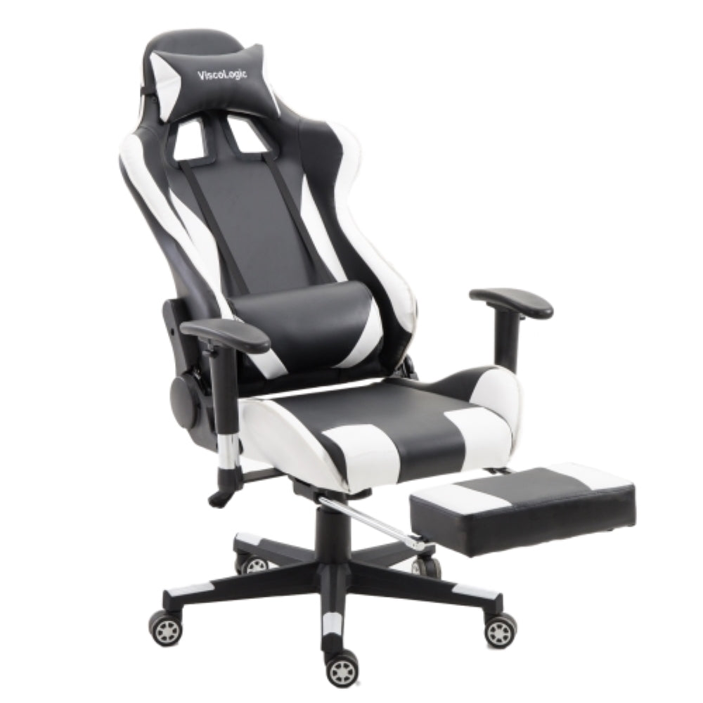 FOOTREST SERIES 9026 Ergonomic Gaming Chair with Adjustable Height - Black & White for PC, Office, and Home Gaming Setup